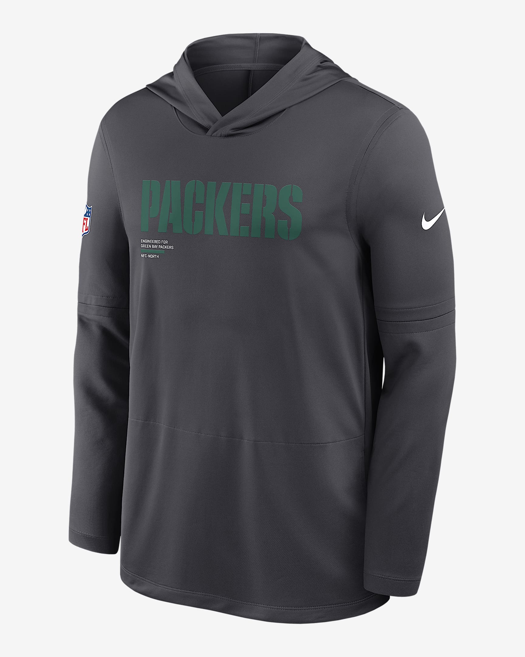 Green Bay Packers Pure Fury Sideline Men's Nike Dri-FIT NFL Long-Sleeve Hooded Top - Anthracite