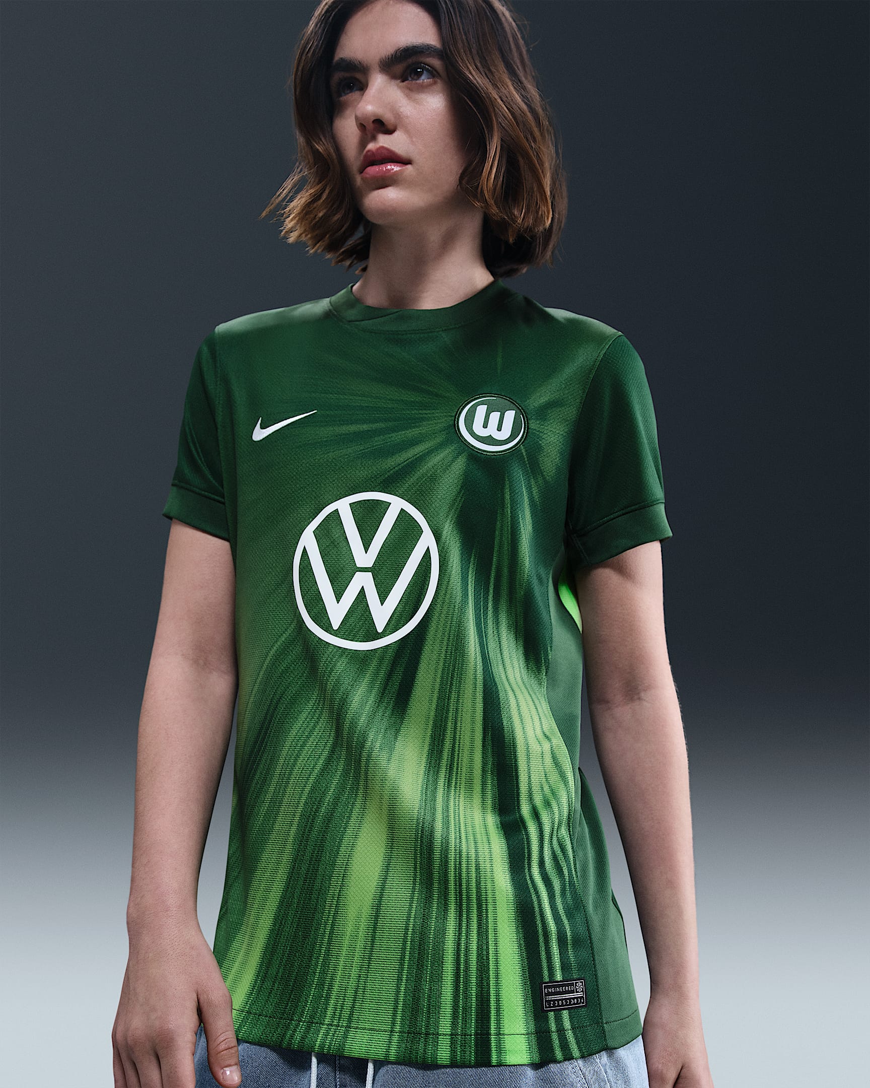 Primera equipación Stadium VfL Wolfsburgo 2025/2026 Camiseta de manga corta de fútbol Replica Nike Dri-FIT - Mujer - Gorge Green/Blanco