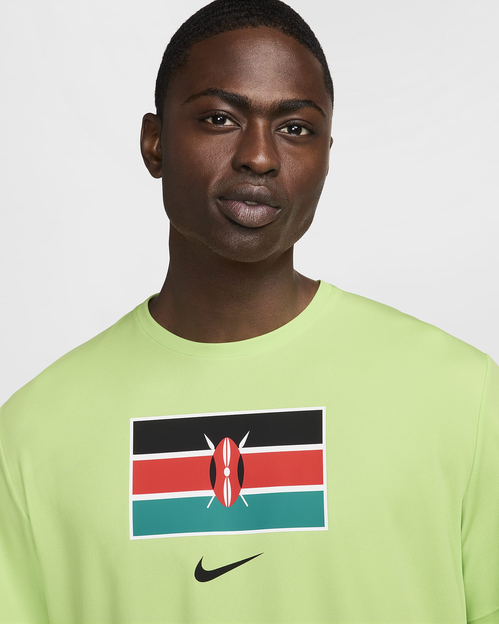 Kortärmad löpartröja Nike Dri-FIT Kenya Miler för män - Key Lime/Svart