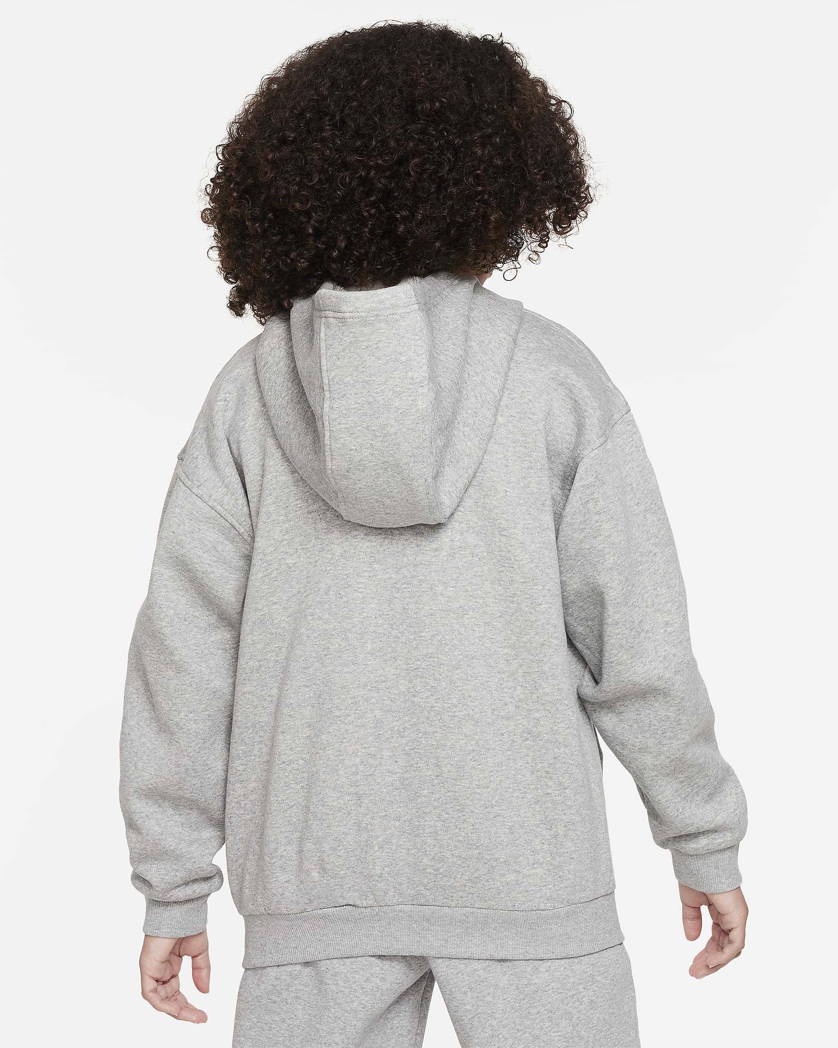 Nike Sportswear Club Fleece Big Kids' Oversized Full-Zip Hoodie - Dark Grey Heather/White