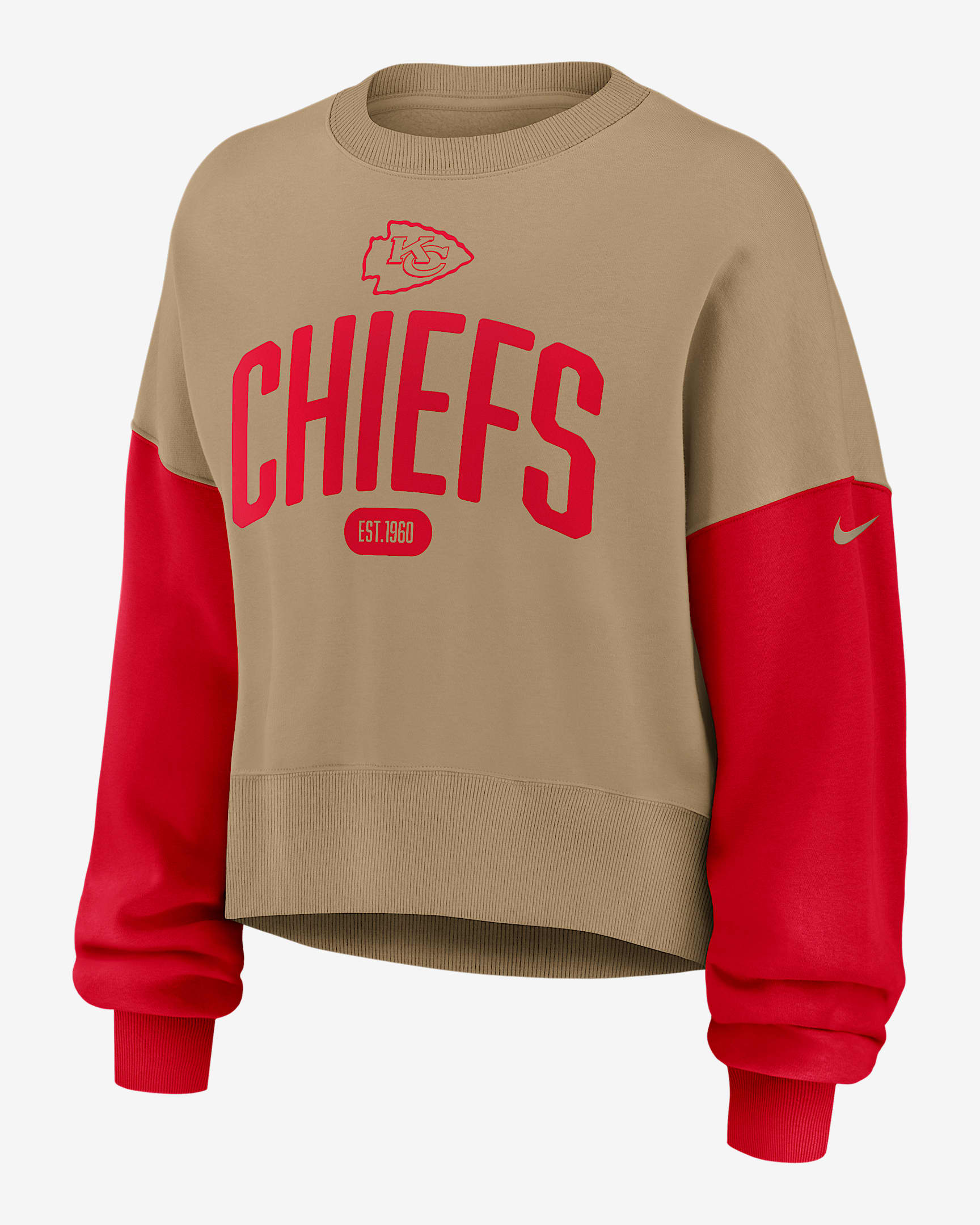 Sudadera de cuello redondo sin cierre Nike de la NFL para hombre Kansas City Chiefs Rewind - Tostado/Beige