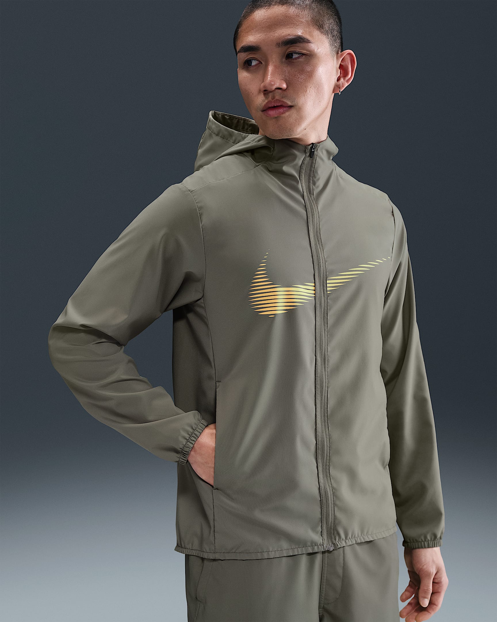 Nike Form Men's Dri-FIT Hooded Jacket - Light Army/Saturn Gold