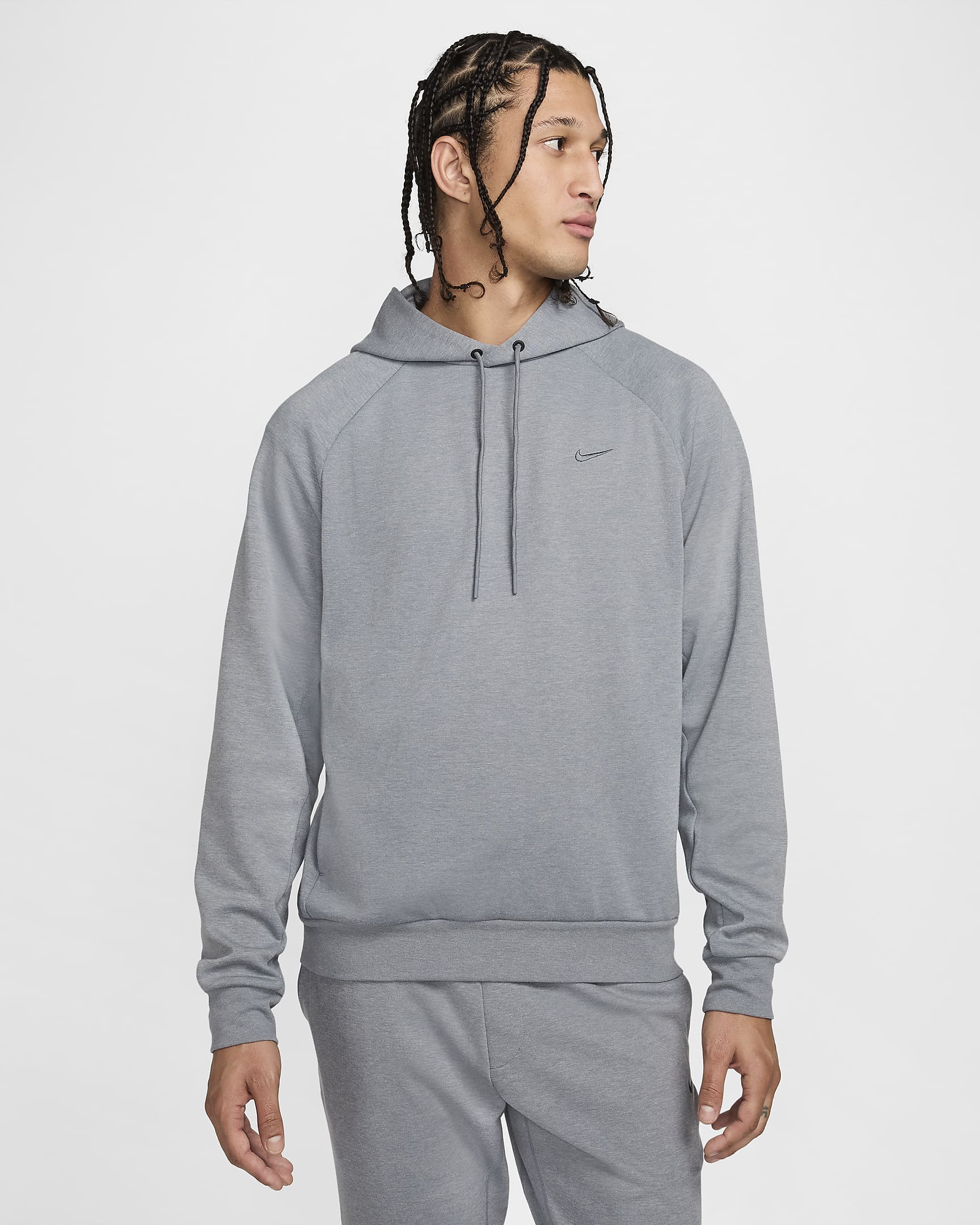 Alsidig Nike Primary Dri-FIT UV-pullover-hættetrøje til mænd - Cool Grey/Heather/Cool Grey