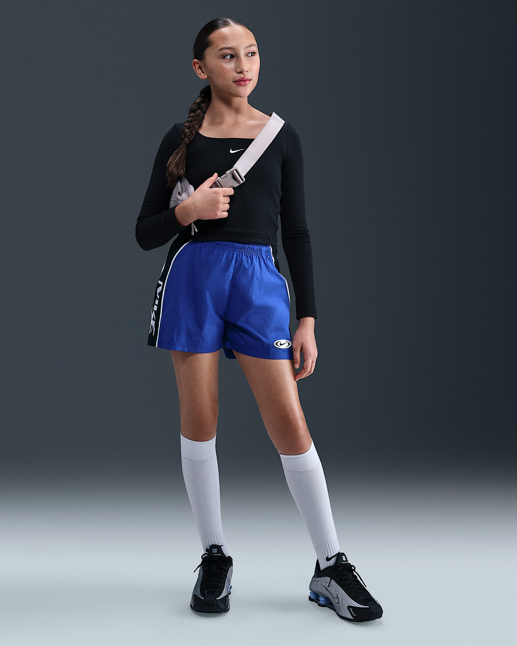 Nike Sportswear Girls' Woven Shorts - Game Royal/Black/White/White