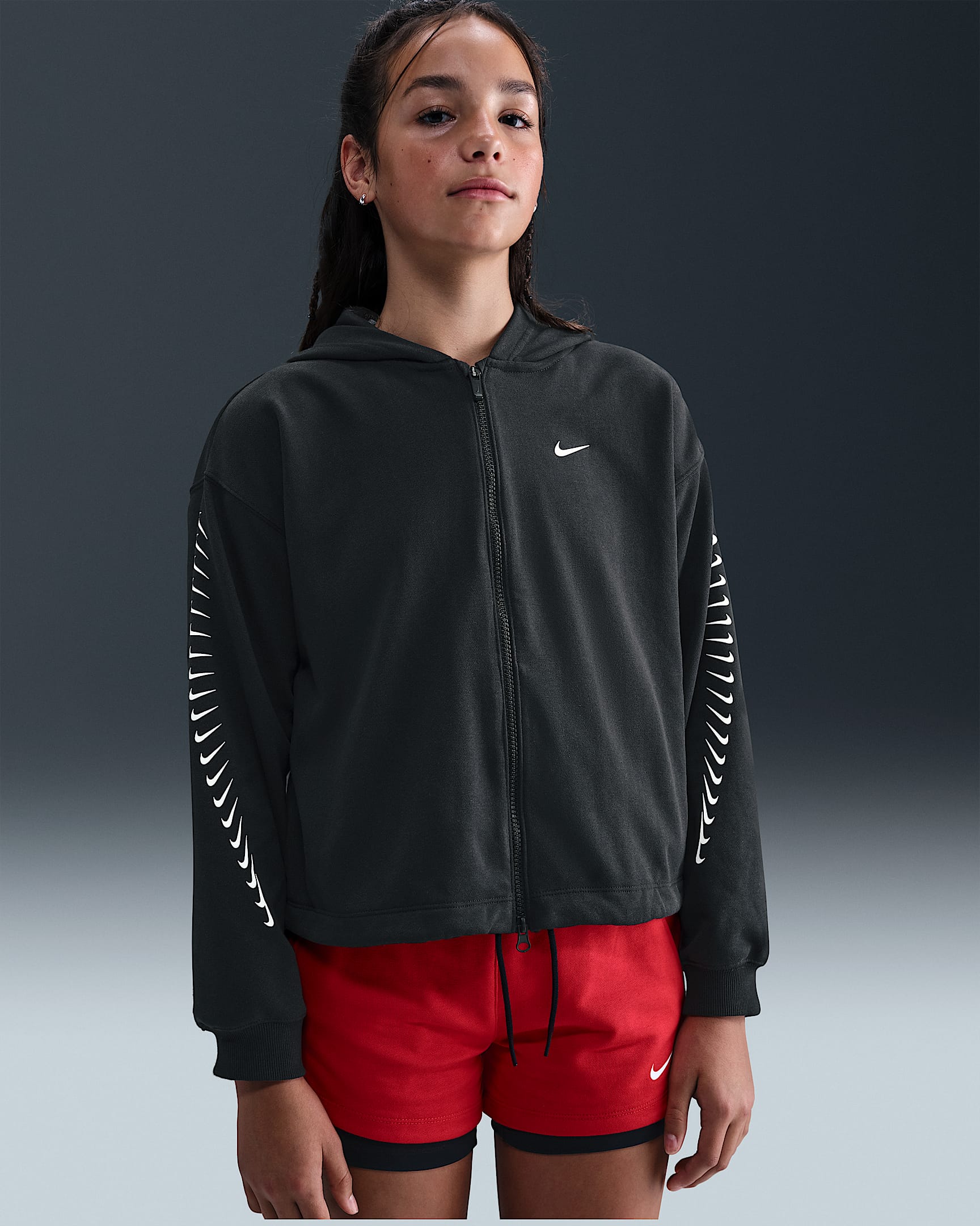 Nike Sportswear Dessuadora amb caputxa de teixit Fleece Dri-FIT - Nena - Negre/Blanc