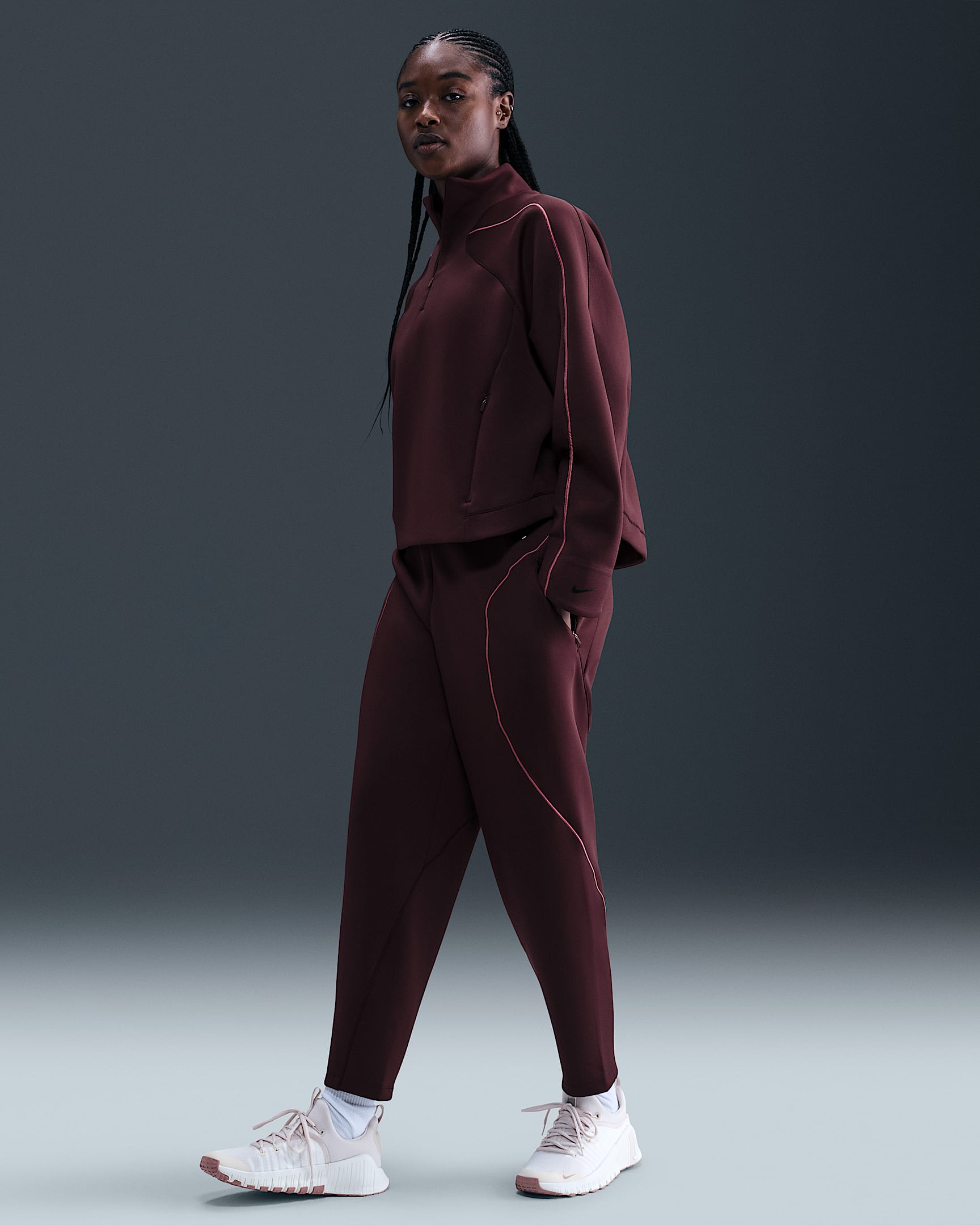 Nike Universa Women's Dri-FIT Mid-Rise Loose 7/8 Pants - Burgundy Crush/Sweet Beet/Burgundy Ash