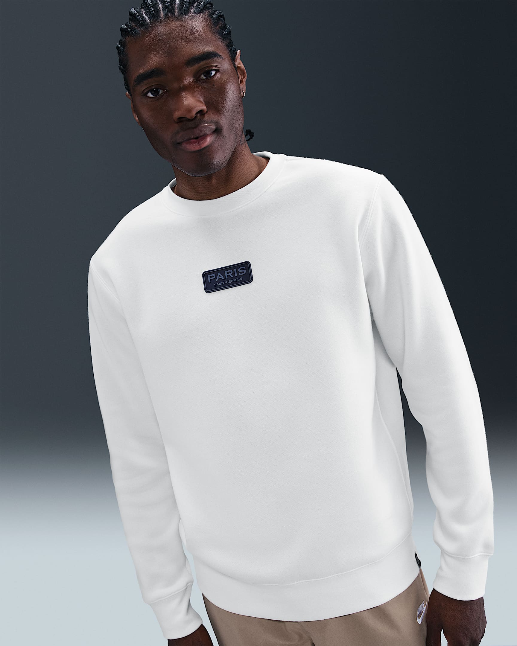 Paris Saint-Germain Club Men's Nike Soccer Crew-Neck Sweatshirt - White/Midnight Navy