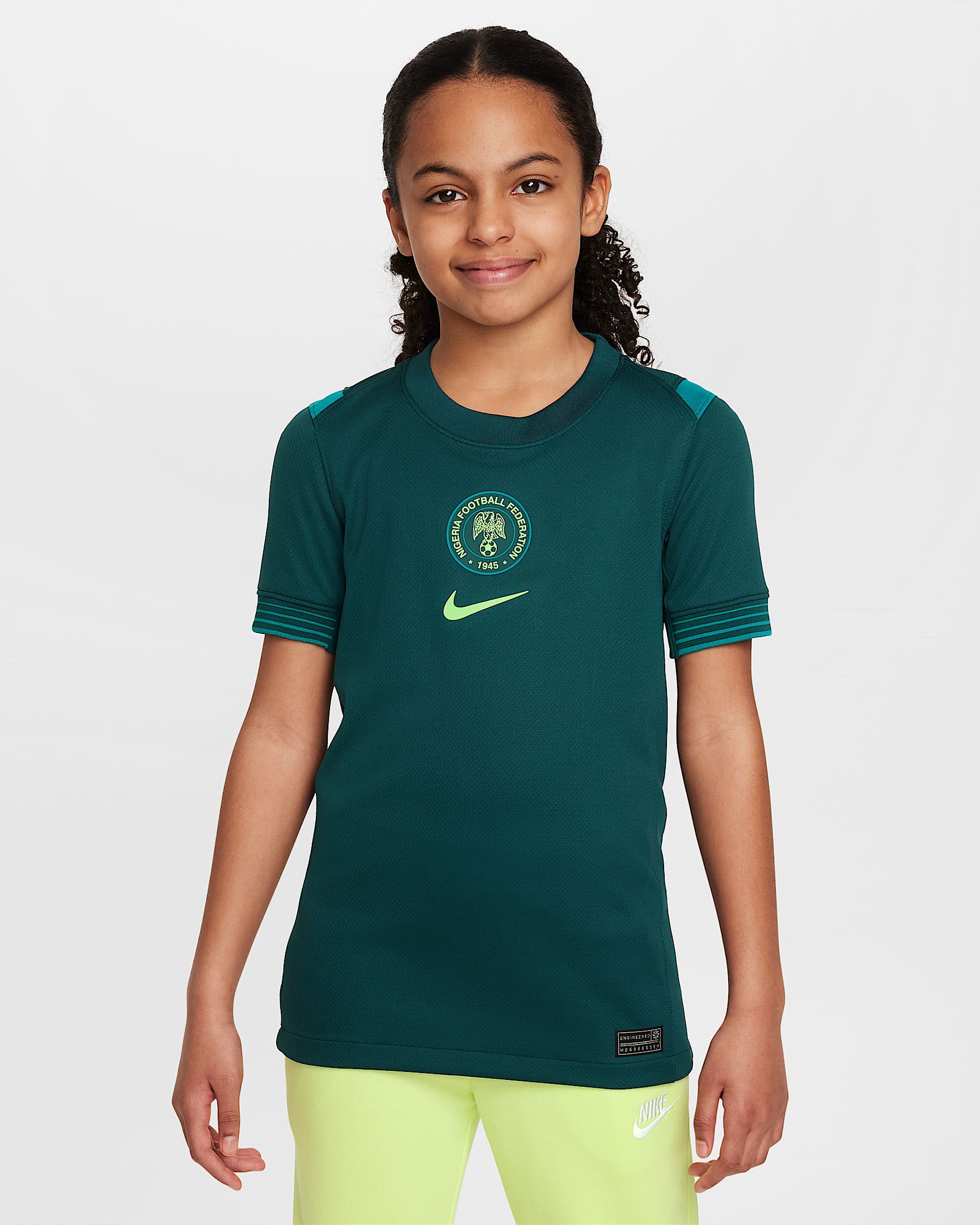 Maillot de foot replica Nike Dri-FIT Nigeria 2025 Stadium Domicile (équipe féminine) pour ado - Deep Teal/Mardi Gras/Green Strike