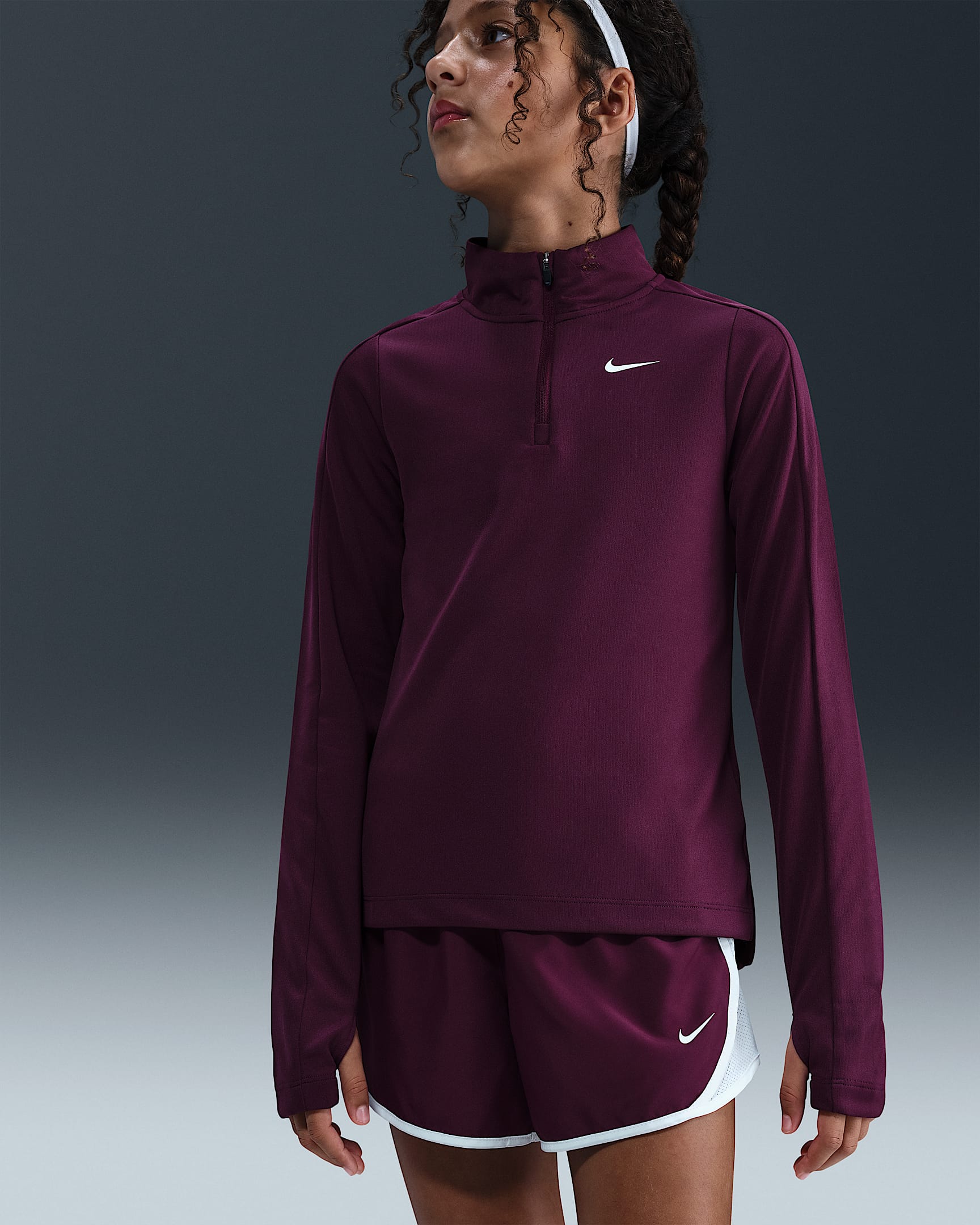 Nike Girls' Dri-FIT Long-Sleeve 1/4-Zip Top - Bordeaux/White