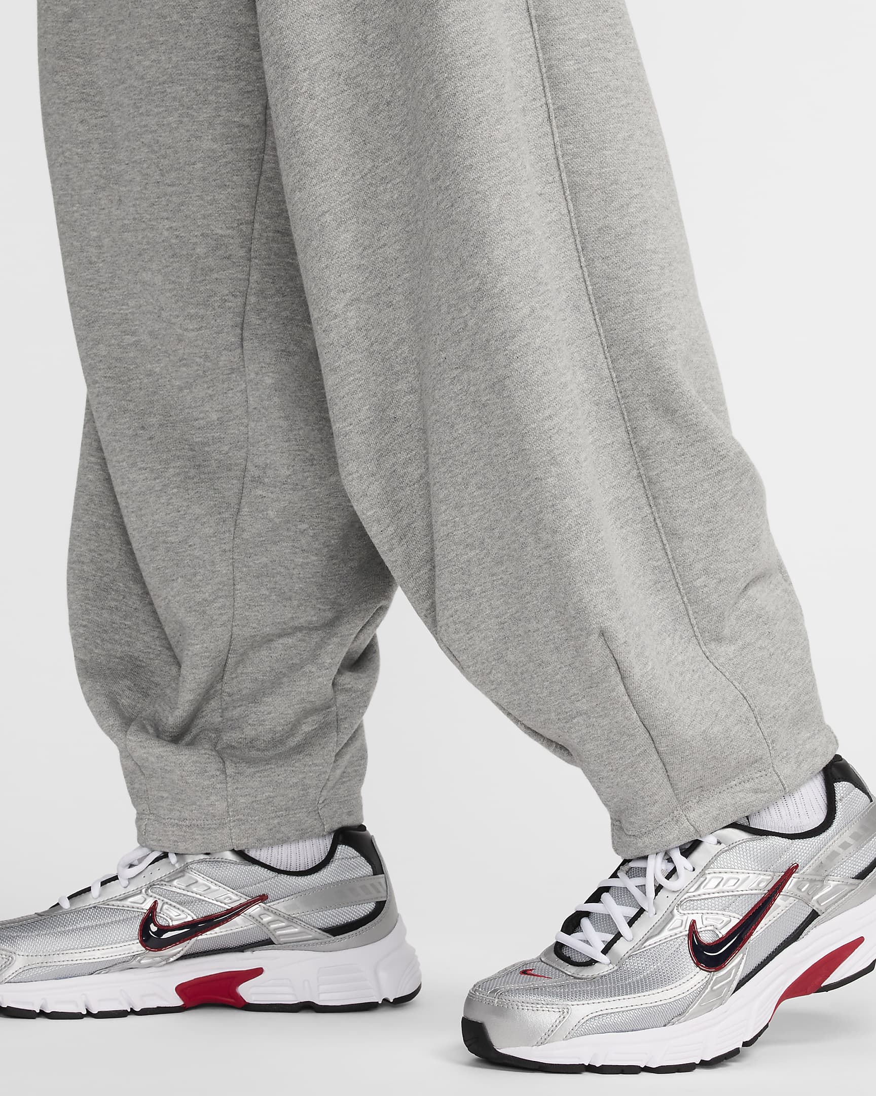 Nike Club Fleece Men's Oversized French Terry Trousers - Dark Grey Heather/Light Smoke Grey/White