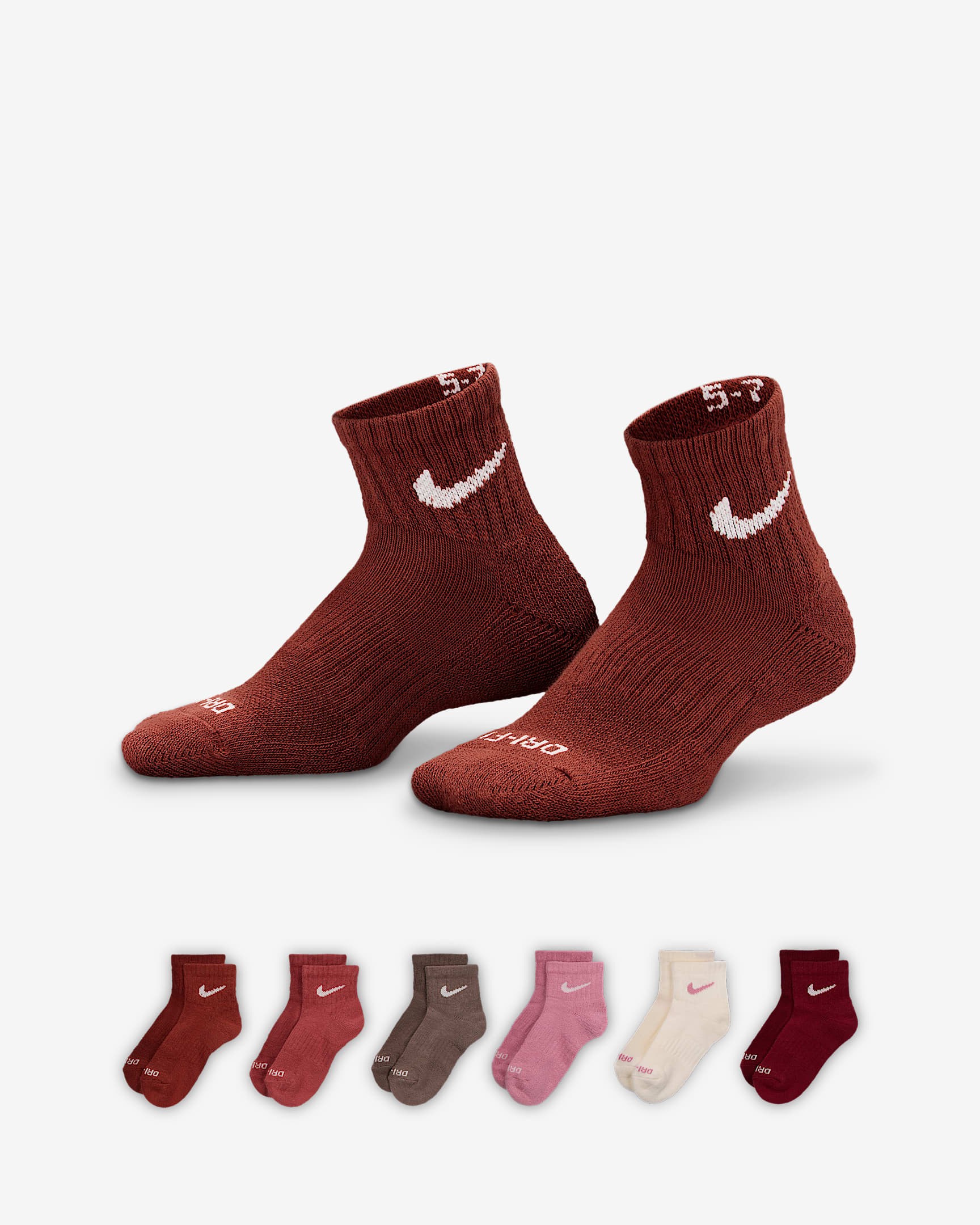 Nike Dri-FIT Younger Kids' Ankle Socks (6-Pack) - Elemental Pink