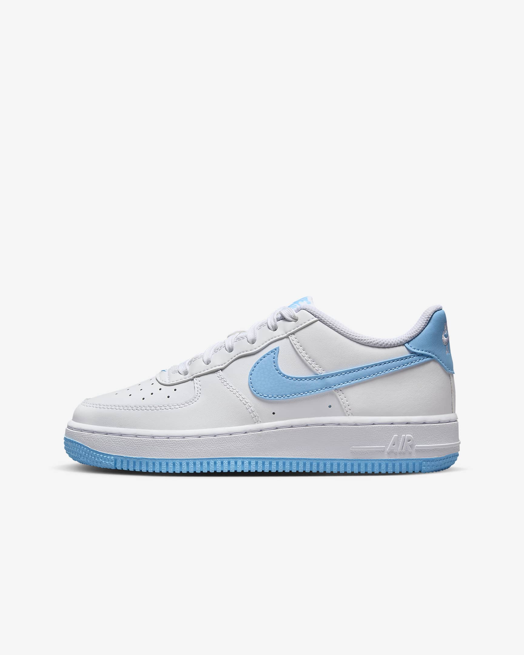 Nike Air Force 1 Older Kids' Shoes - White/White/Aquarius Blue