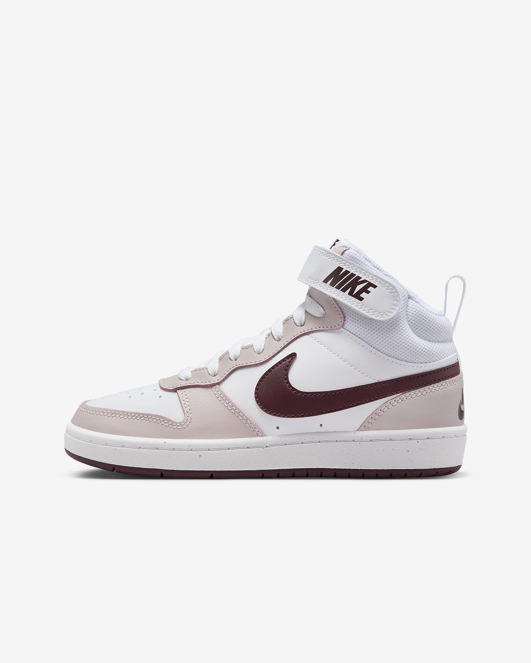 Chaussure Nike Court Borough Mid 2 pour ado - Blanc/Platinum Violet/Burgundy Crush