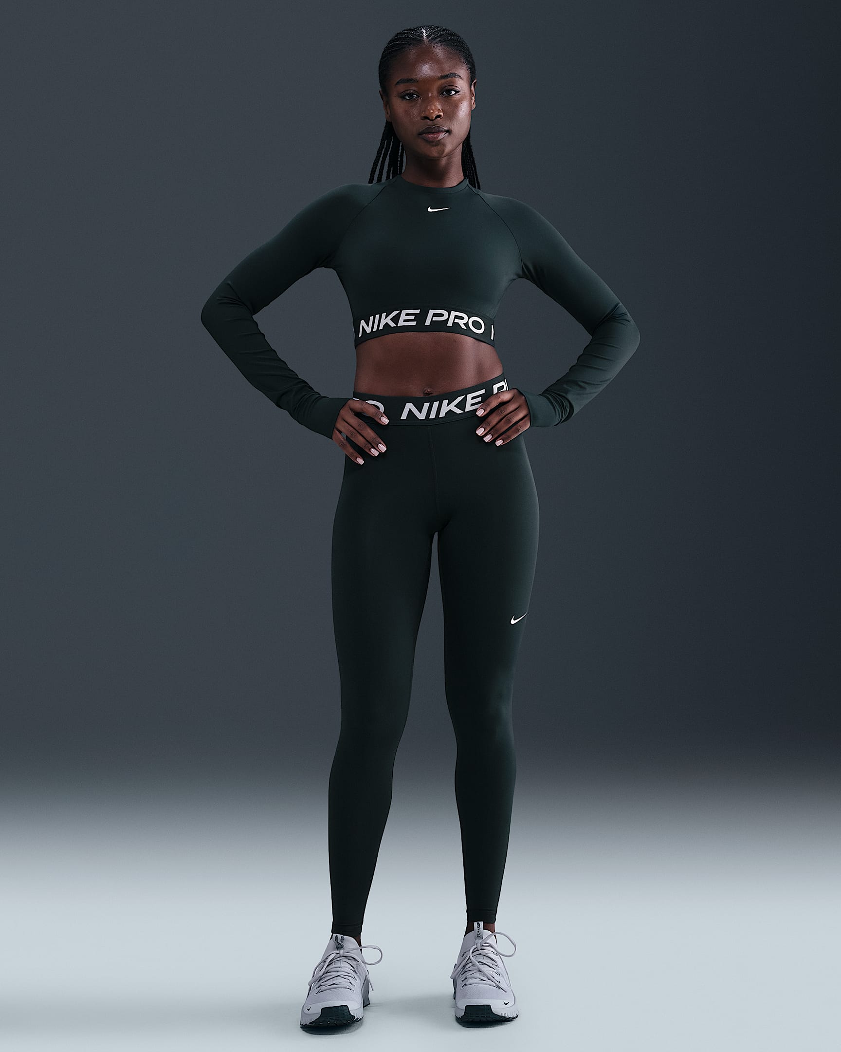 Nike Pro Women's Mid-Rise Mesh-Paneled Leggings - Seaweed/White
