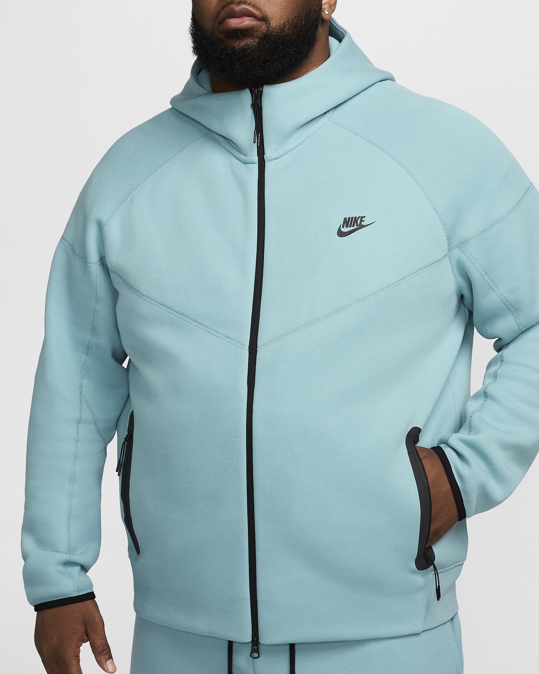 Nike Sportswear Tech Fleece Windrunner cipzáras, kapucnis férfipulóver - Denim Turquoise/Fekete