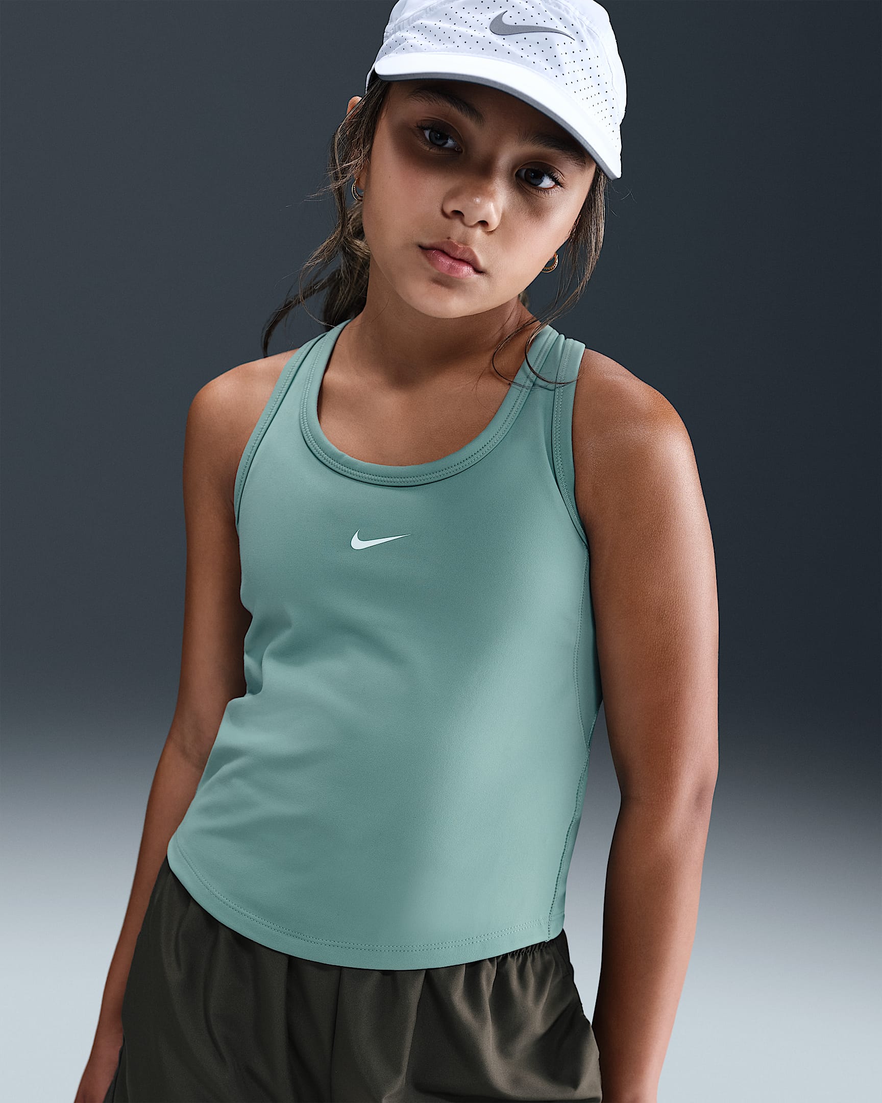 Nike One Fitted Big Kids' (Girls') Dri-FIT Tank - Cannon/White