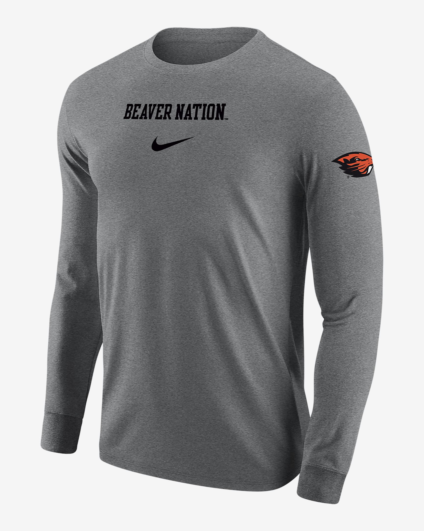 Playera de manga larga universitaria Nike para hombre Oregon State - Gris oscuro jaspeado