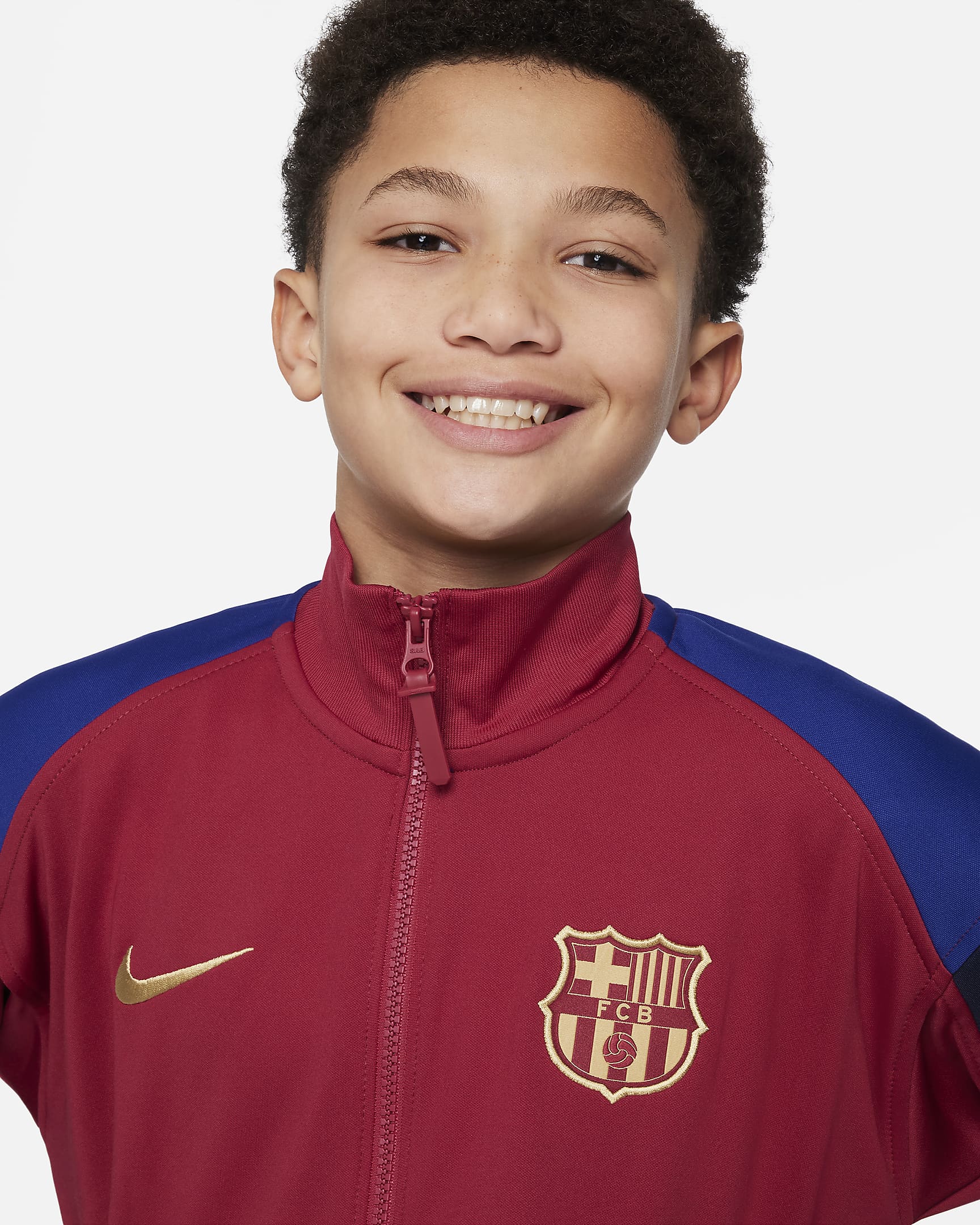 F.C. Barcelona Academy Pro Third Older Kids' Nike Dri-FIT Football Knit Jacket - Noble Red/Obsidian/Deep Royal Blue/Club Gold