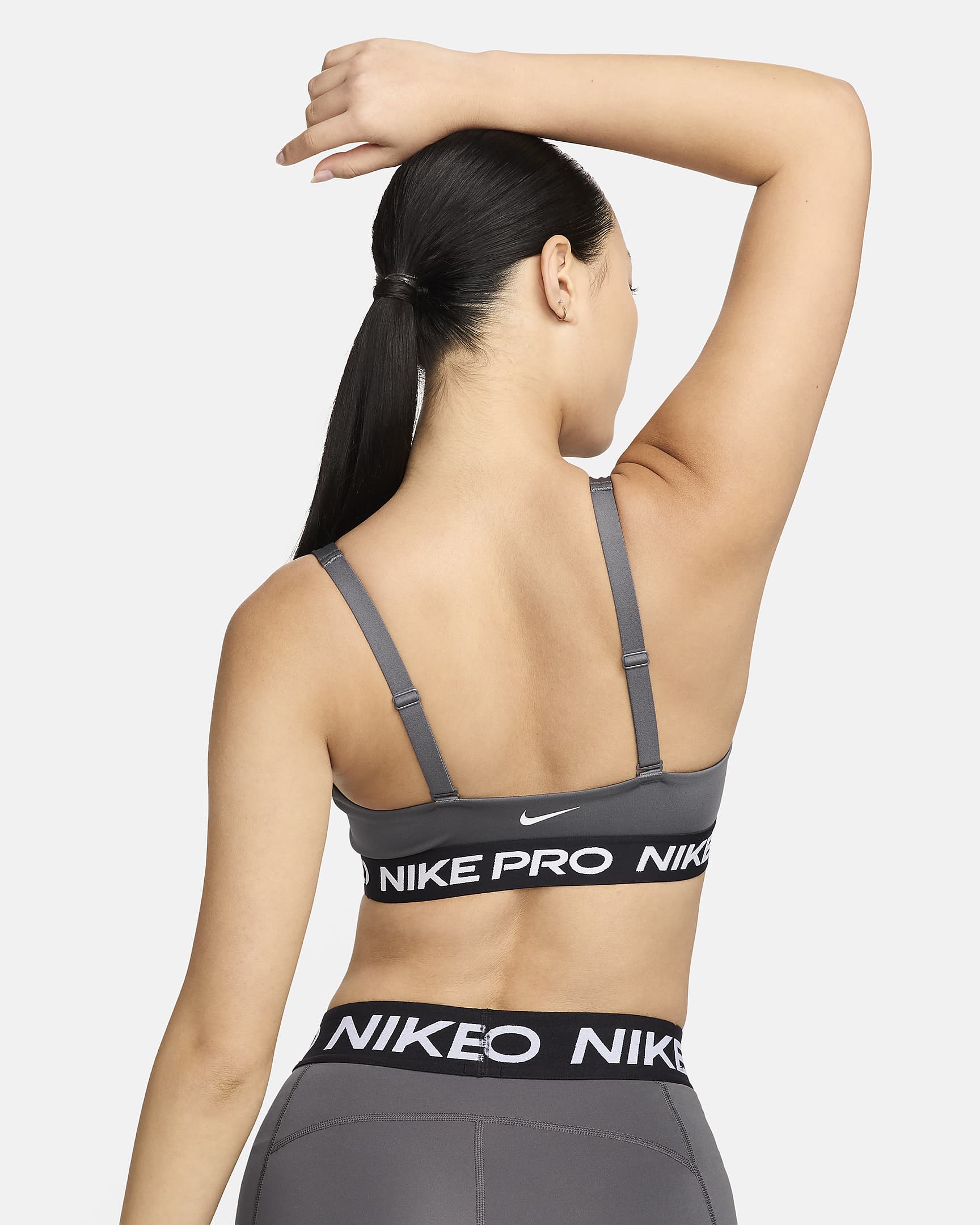 Sutiã de desporto almofadado de suporte médio Nike Pro Indy Plunge para mulher - Cinzento Iron/Branco