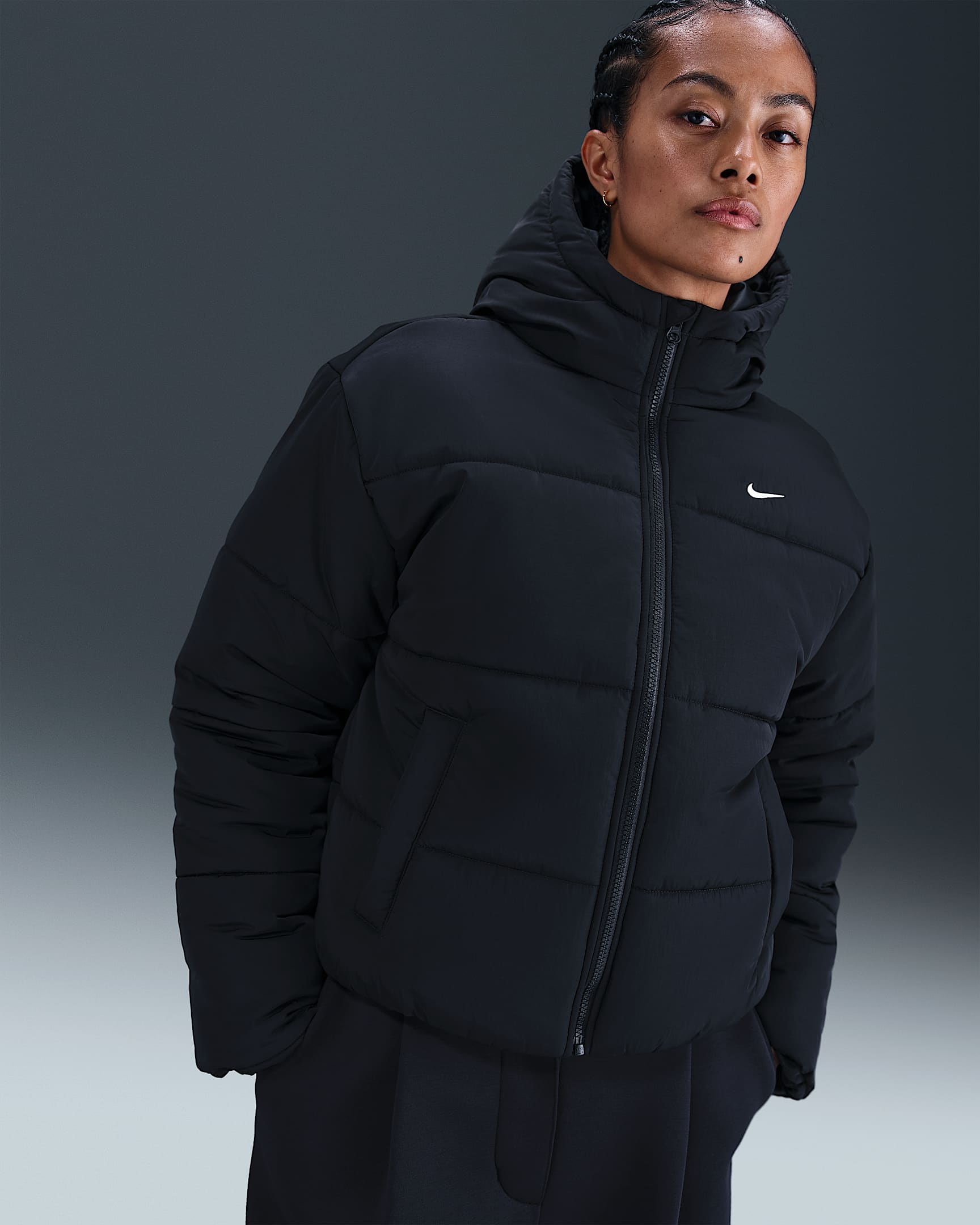 Nike Sportswear Classic Women's Therma-FIT Loose Shine Down Puffer - Black/White