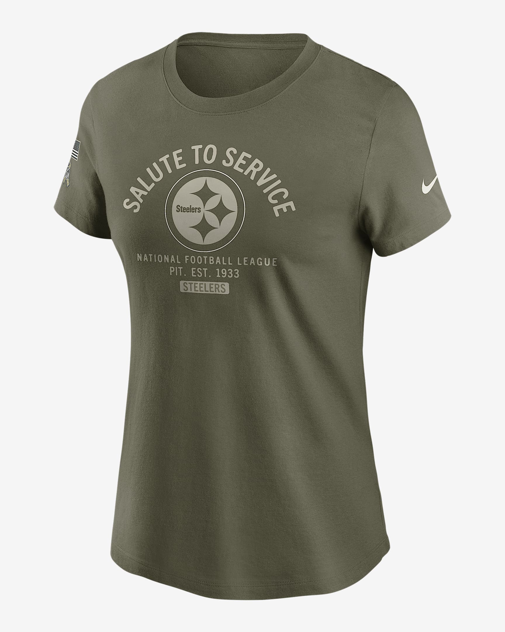 Pittsburgh Steelers Salute to Service Sideline Women's Nike NFL T-Shirt - Olive