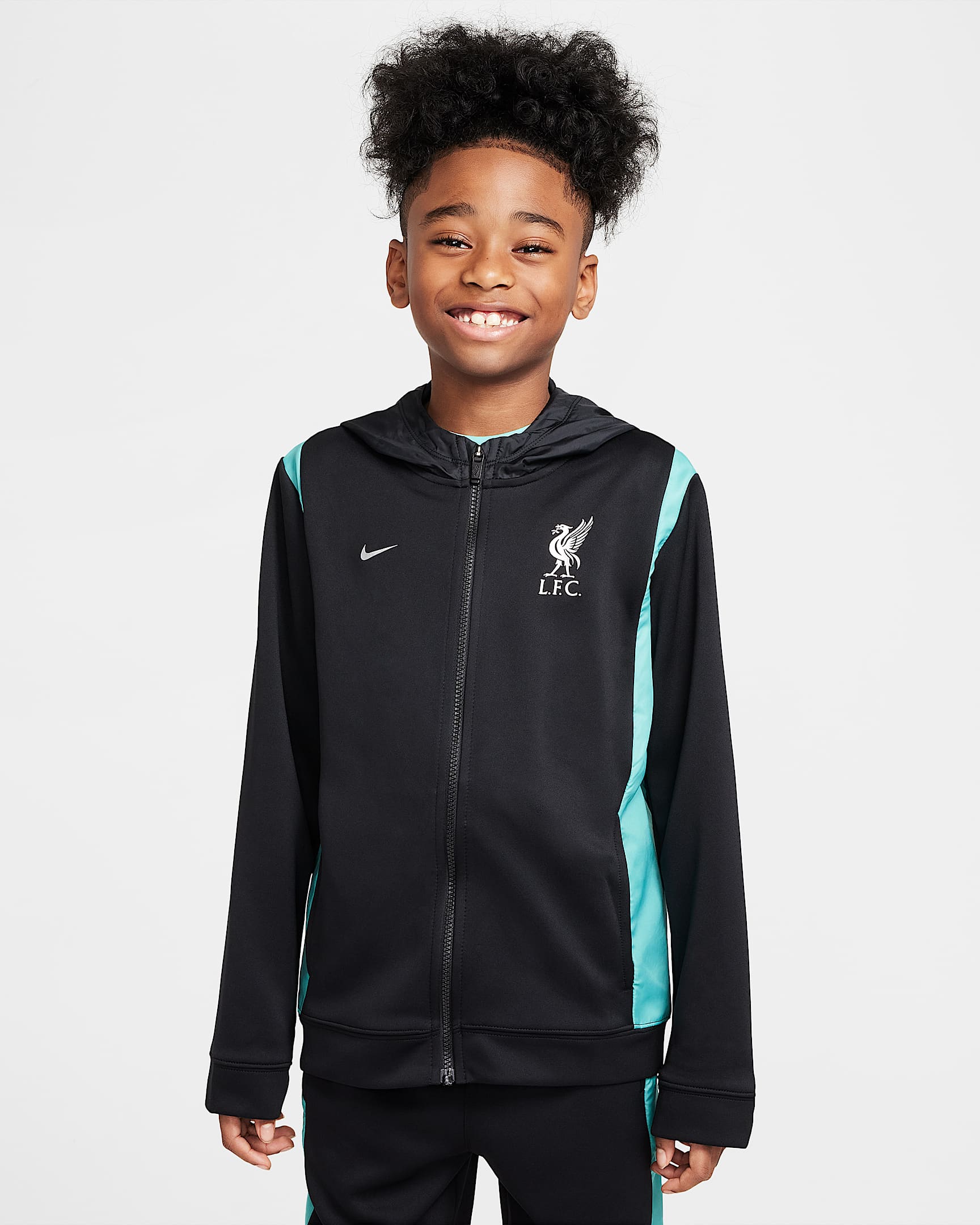 Liverpool F.C. Away Older Kids' Nike Football Woven Tracksuit - Black/Washed Teal