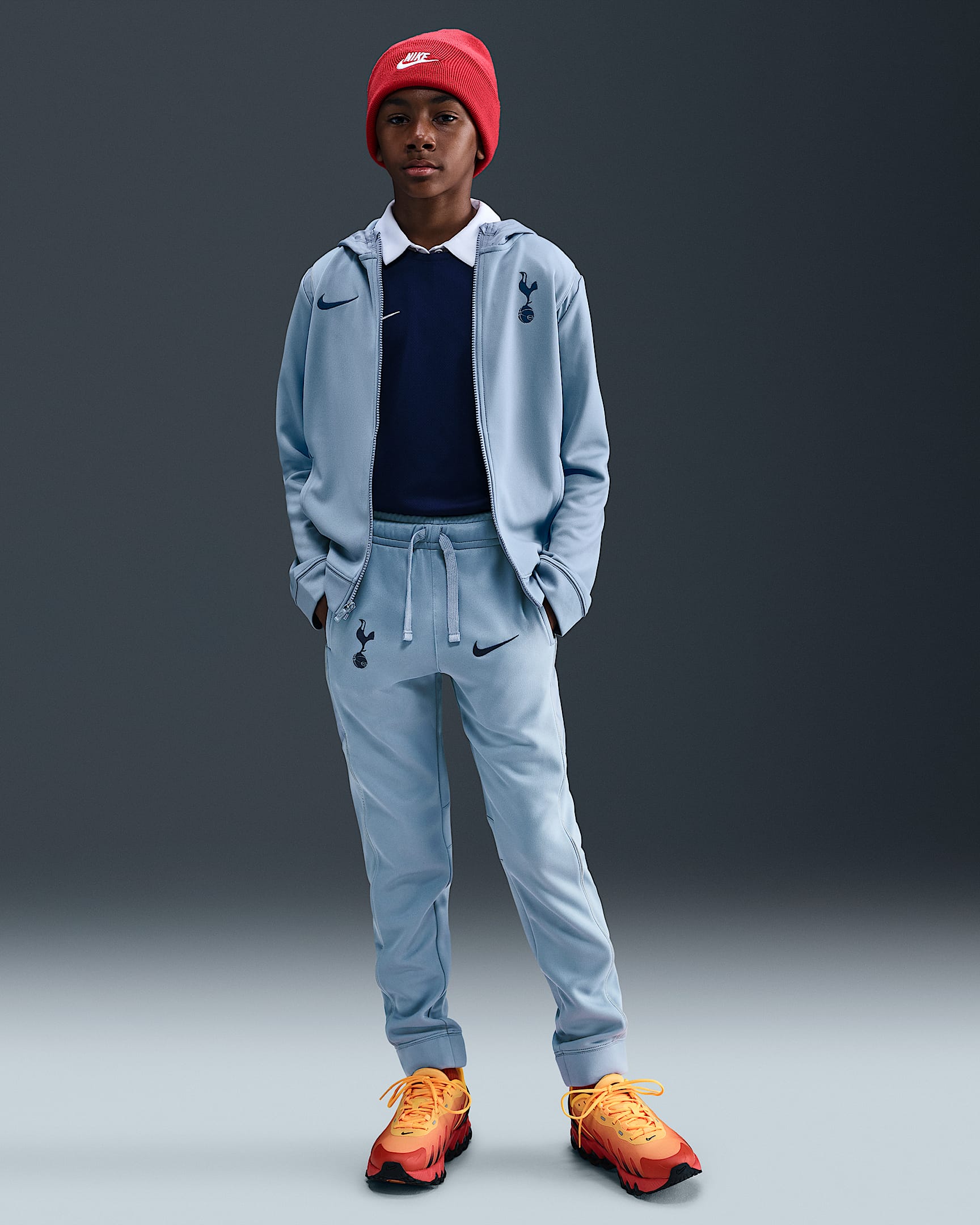 Dres piłkarski z tkaniny dla dużych dzieci Nike Tottenham Hotspur - Ashen Slate/Metallic Silver/Binary Blue