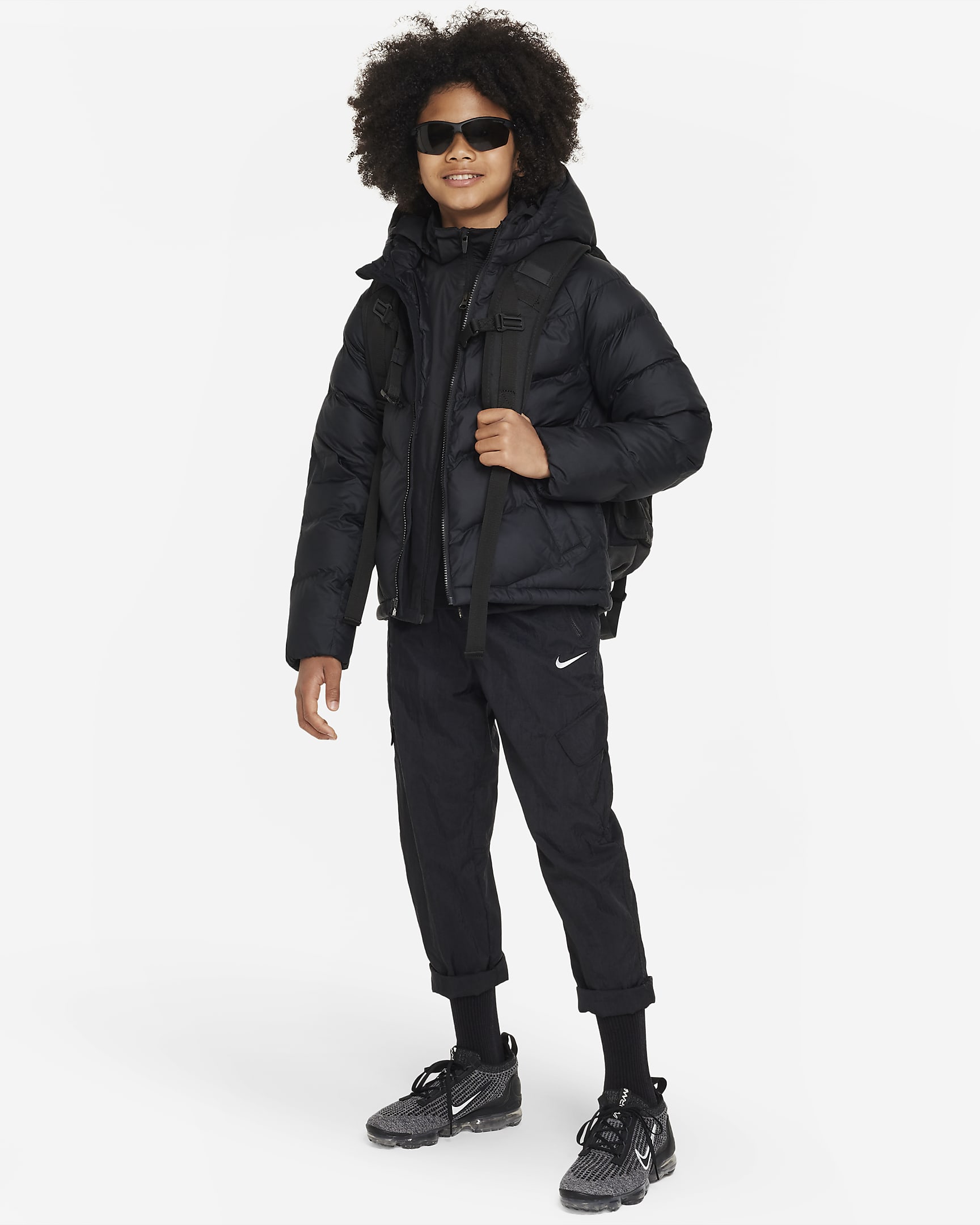 Nike Sportswear Older Kids' Synthetic Fill Hooded Jacket - Black/Black/White