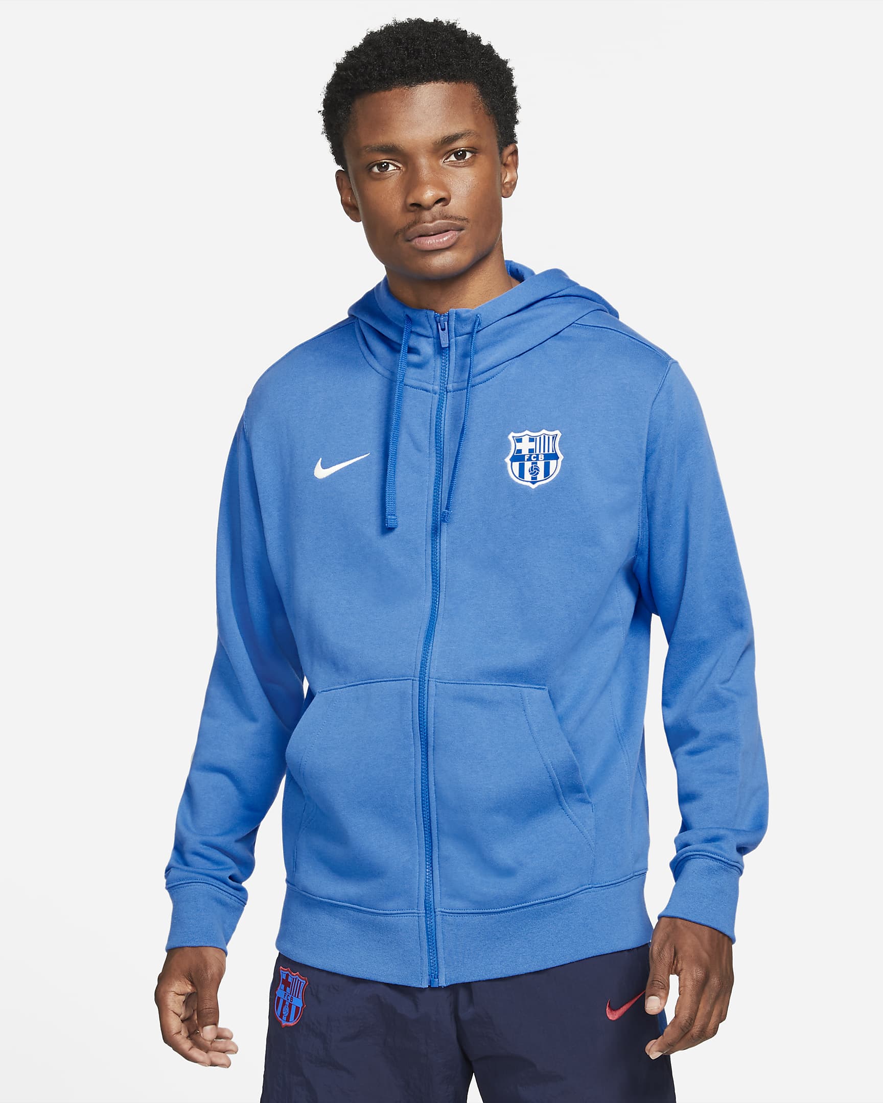 Sudadera con gorro y cierre completo de French Terry para hombre FC Barcelona - Azul señal/Marfil pálido