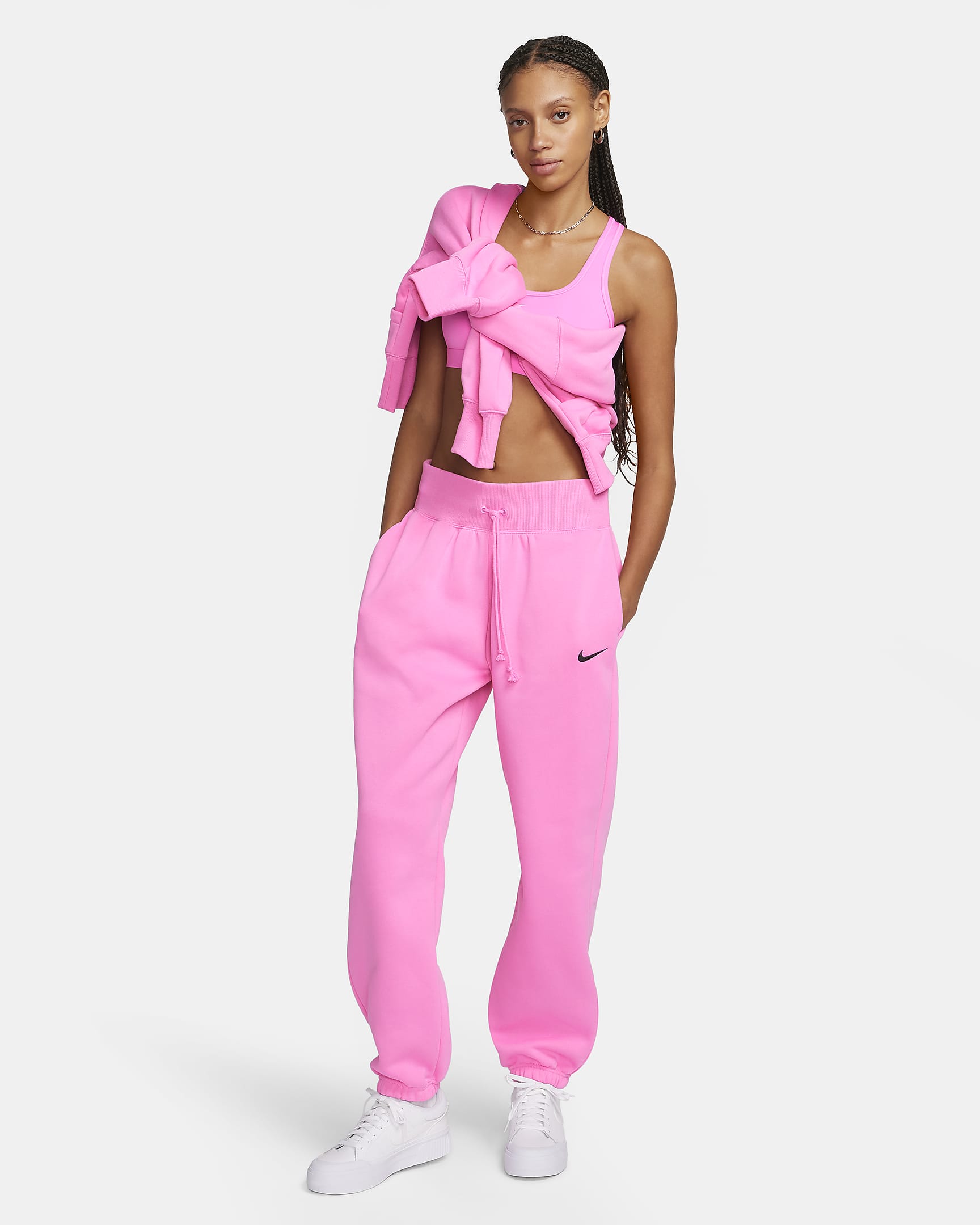 Pants de entrenamiento oversized de tiro alto para mujer Nike Sportswear Phoenix Fleece - Rosa alegre/Negro