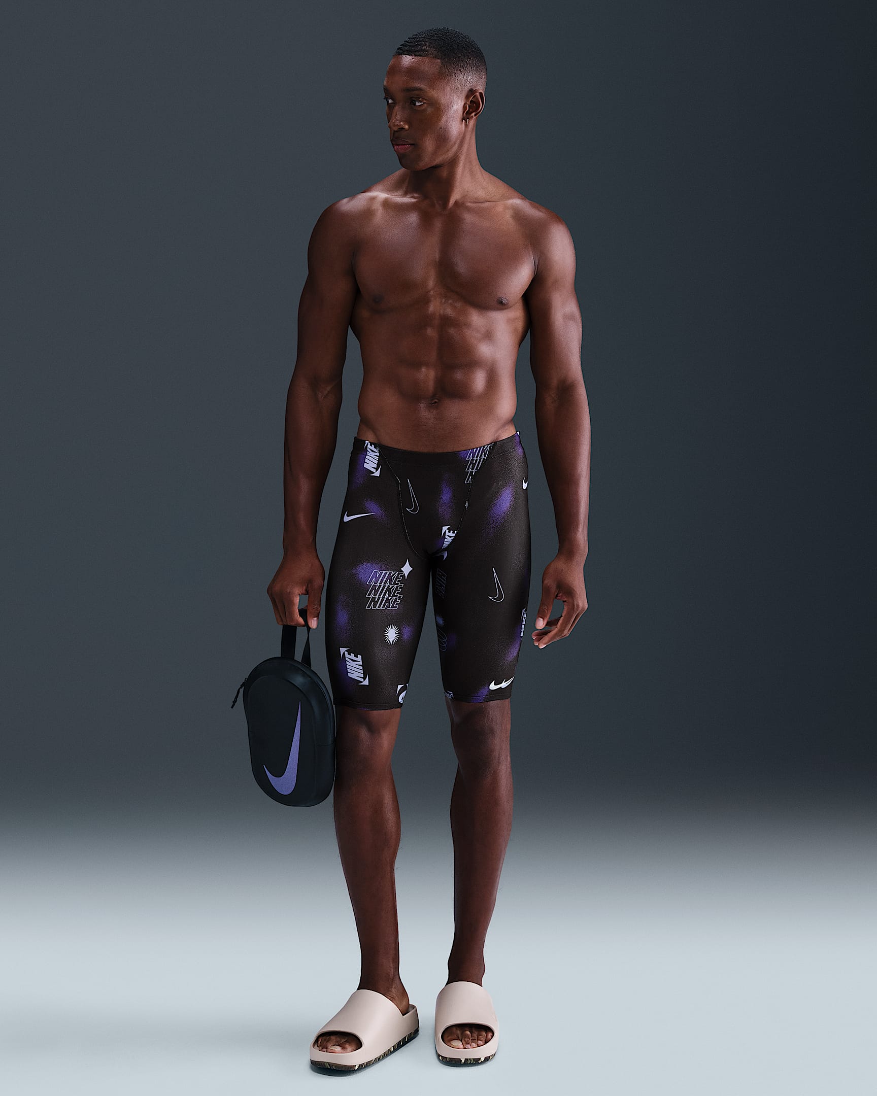 Jammer para hombre Nike Swim HydraStrong - Negro/Morado cancha/Hortensias/Blanco