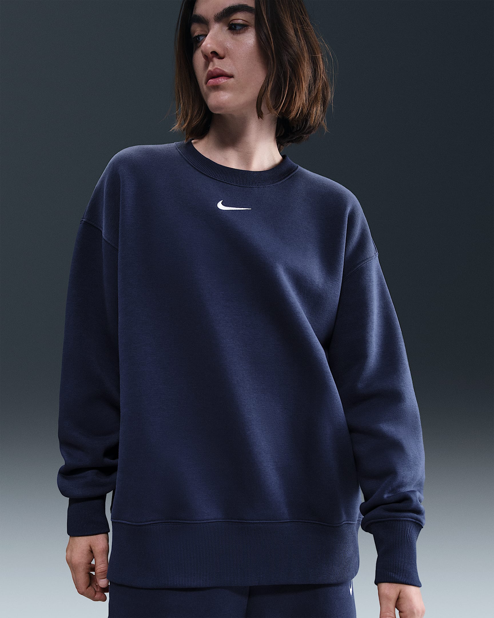 Nike Sportswear Phoenix Fleece Oversized sweatshirt met ronde hals voor dames - Midnight Navy/Sail