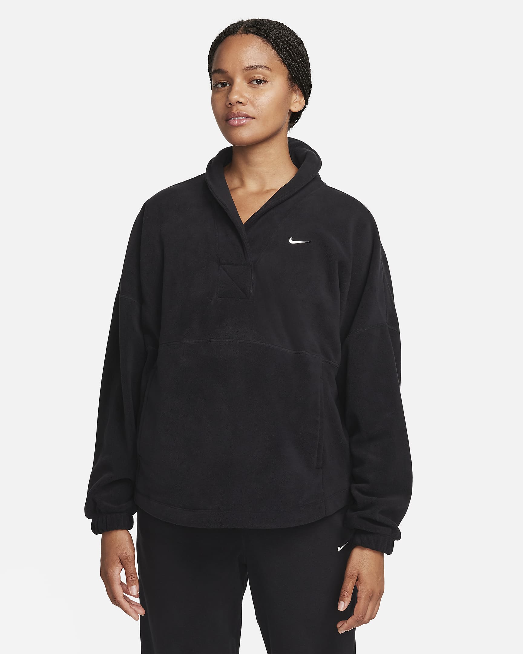 Haut à manches longues oversize en tissu Fleece Nike Therma-FIT One pour femme - Noir/Pale Ivory