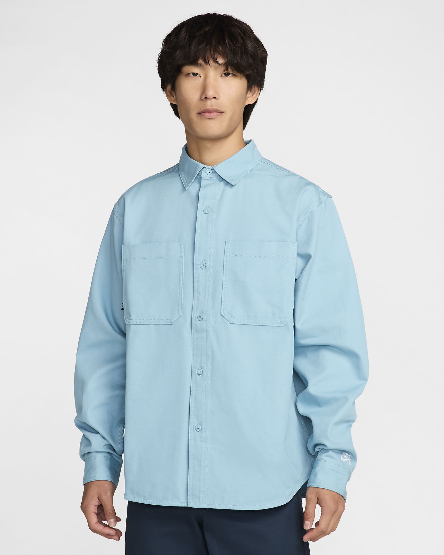 Nike SB Long-Sleeve Woven Skate Top - Denim Turquoise/White