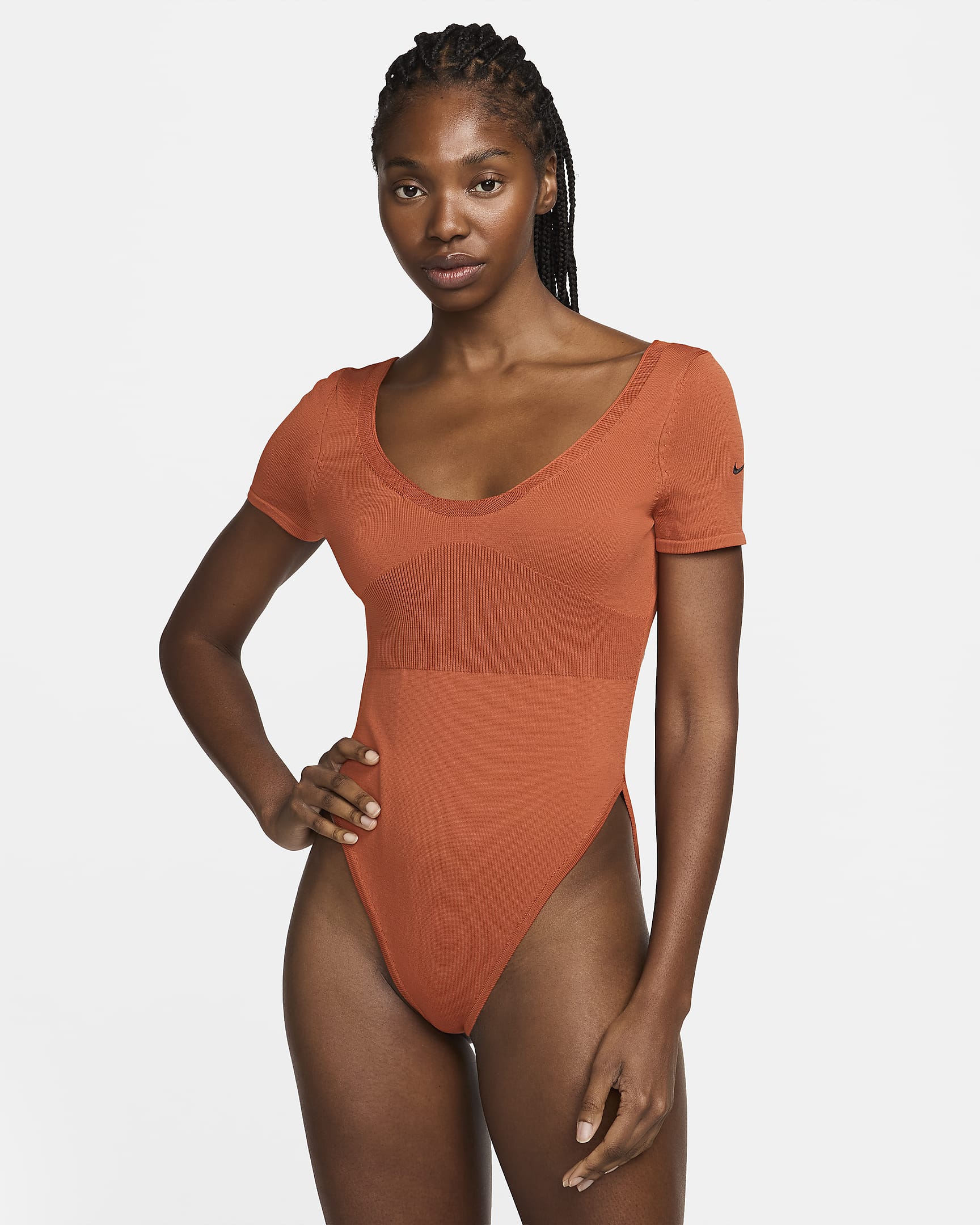 Body de manga corta ajustado con suéter para mujer Nike Sportswear Chill Knit - Amanecer quemado/Amanecer quemado/Negro