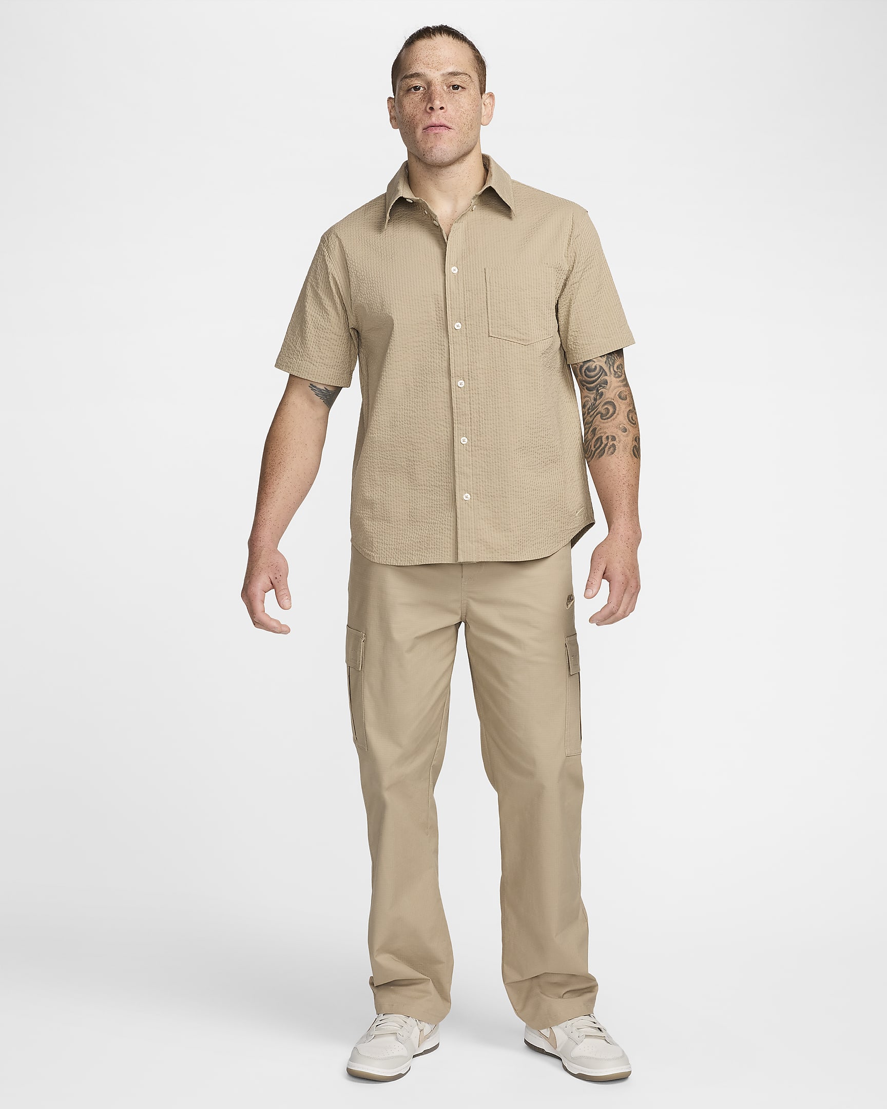 Nike Life Men's Short-Sleeve Seersucker Button-Down Shirt - Khaki/Khaki