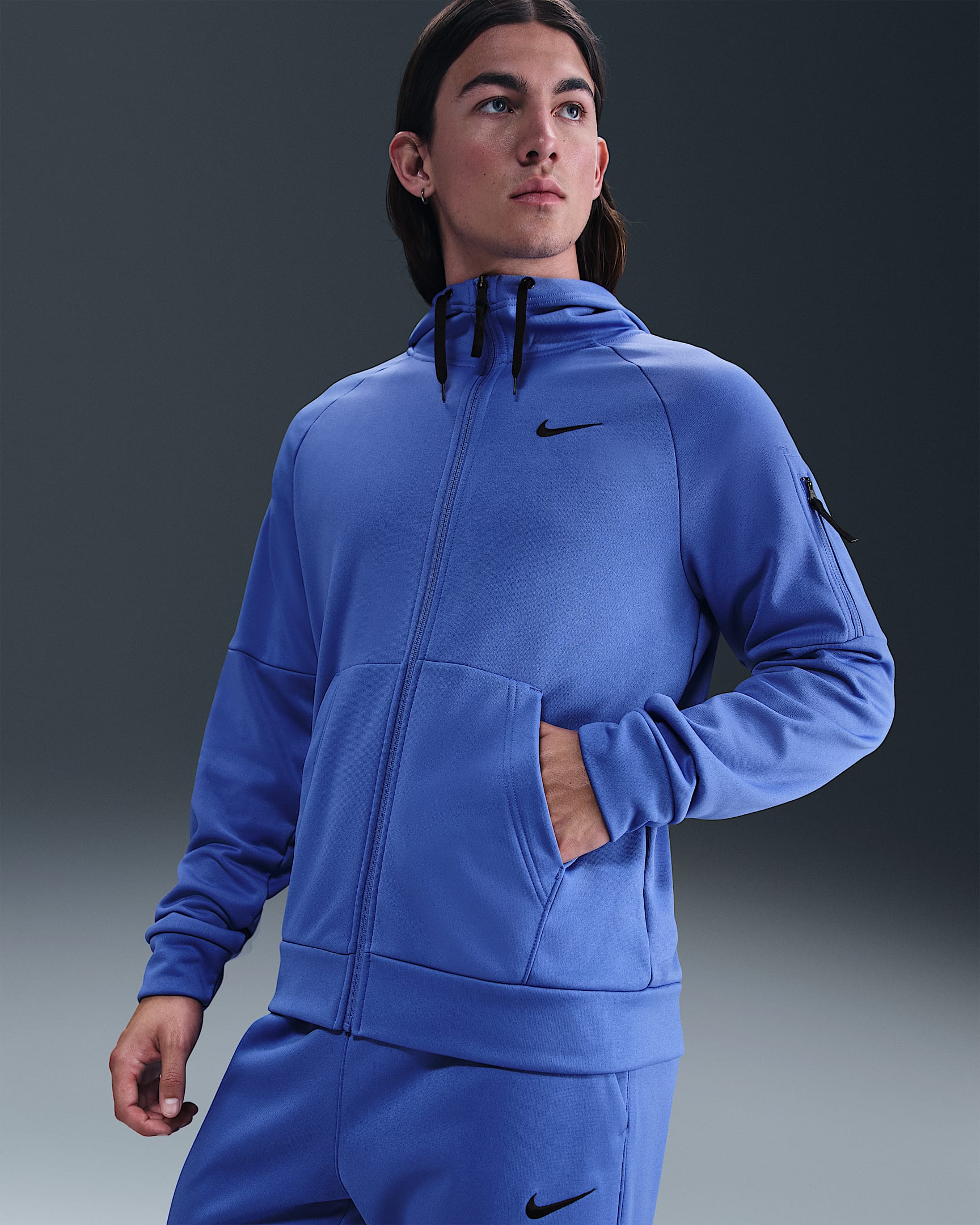 Camisola de fitness Therma-FIT com fecho completo Nike Therma para homem - Azul Comet/Azul Comet/Preto