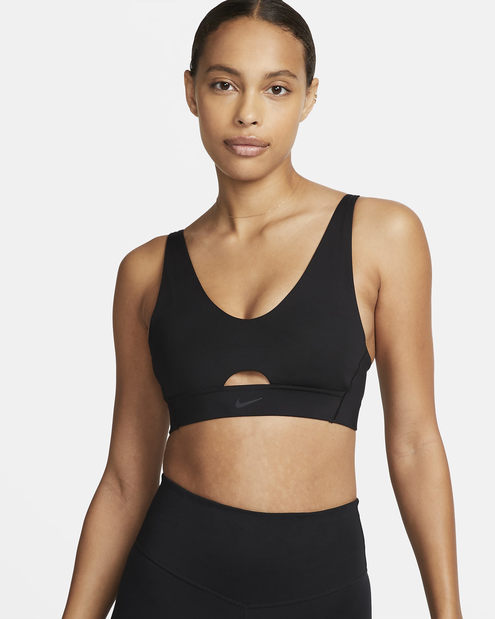 Bra deportivo con almohadilla de media sujeción para mujer Nike Indy Plunge Cutout - Negro/Gris humo oscuro