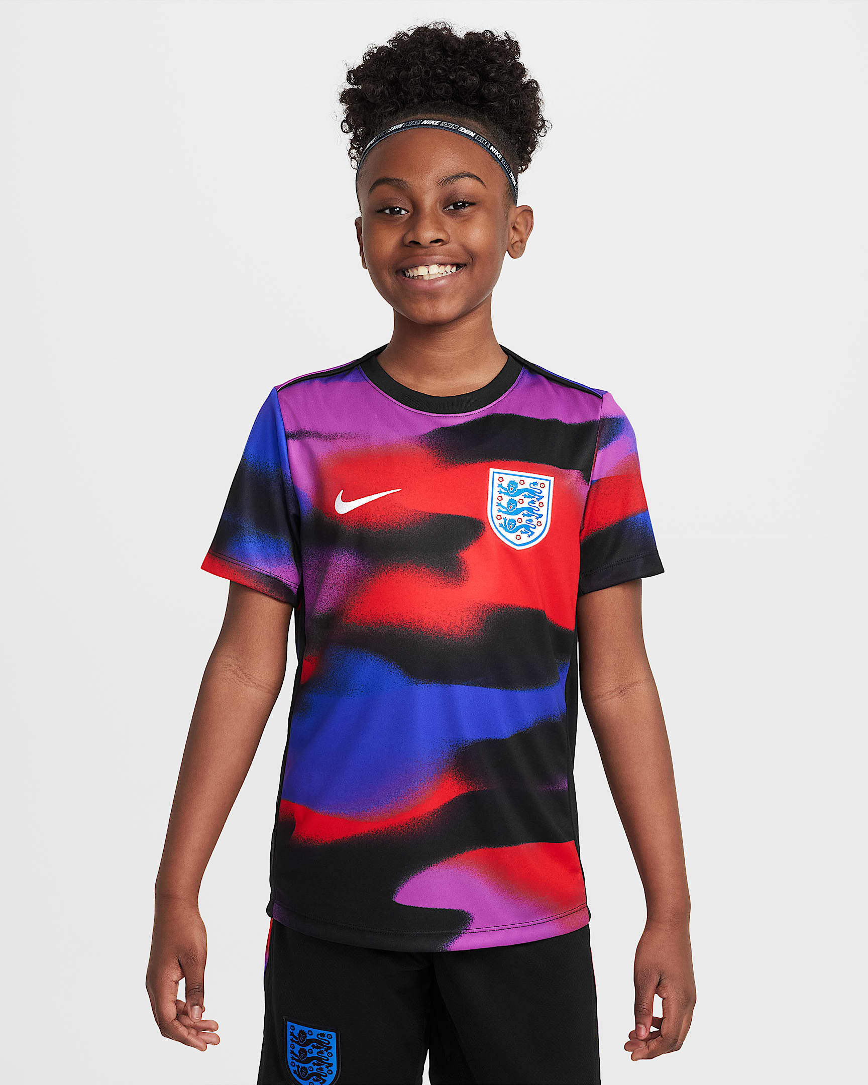 England Academy Pro Older Kids' Nike Dri-FIT Football Pre-Match Short-Sleeve Top - Hyper Royal/Black/White