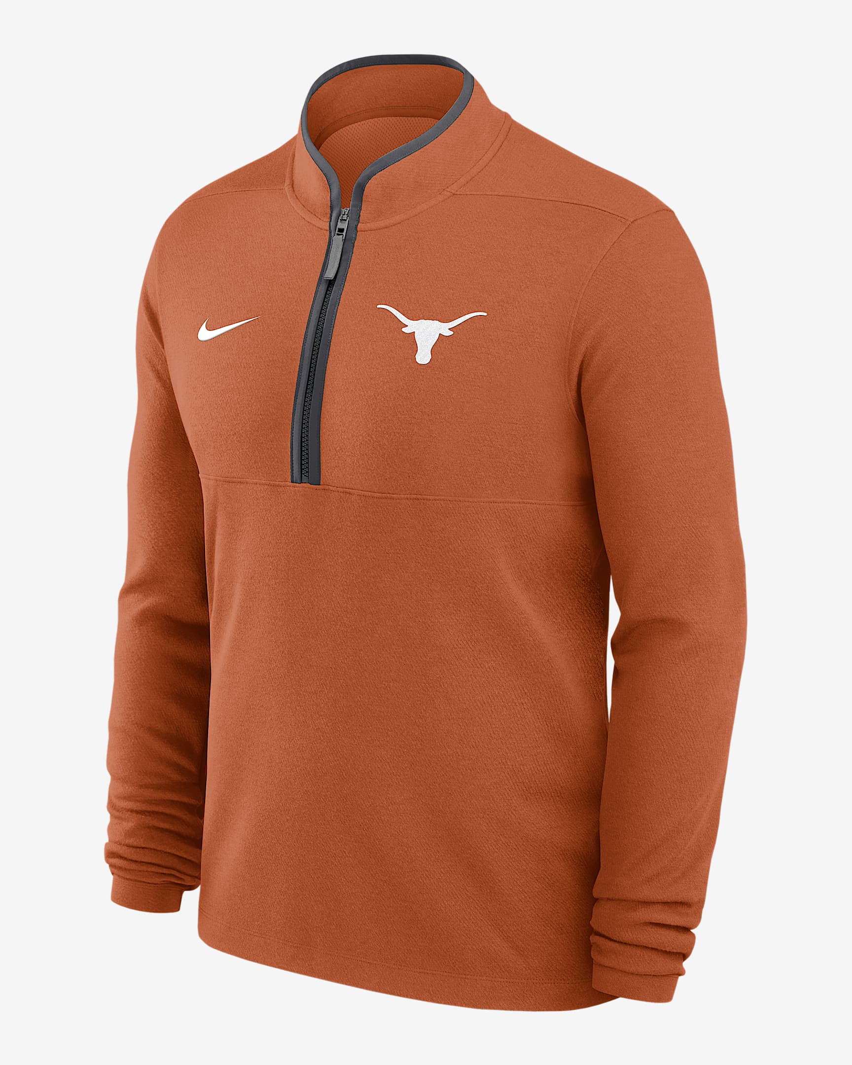 Playera de manga larga universitaria Nike Dri-FIT de medio cierre para hombre Texas Victory - Naranja quemado