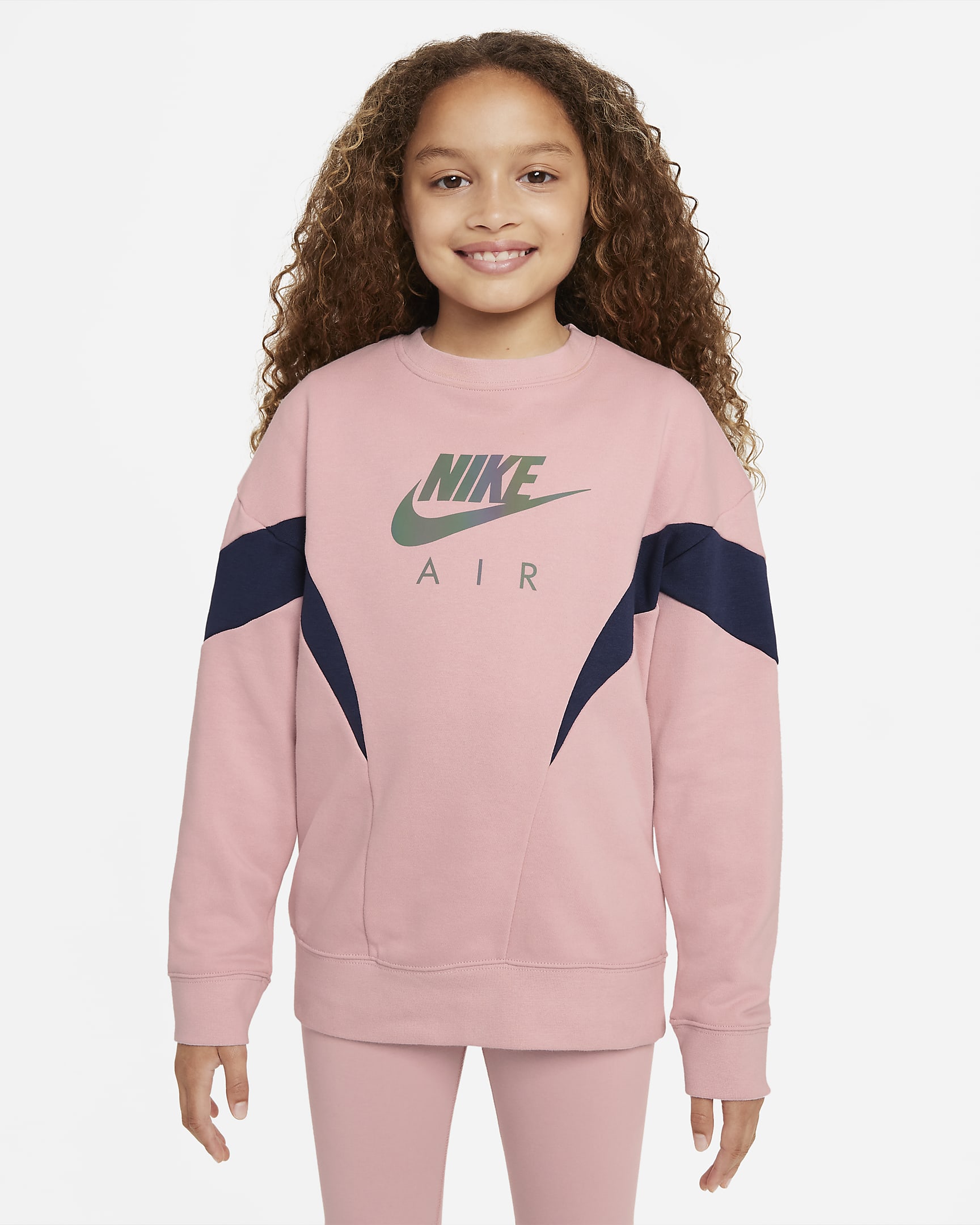 Sudadera de French Terry para niña talla grande Nike Air - Rosa vidrio/Azul marino medianoche