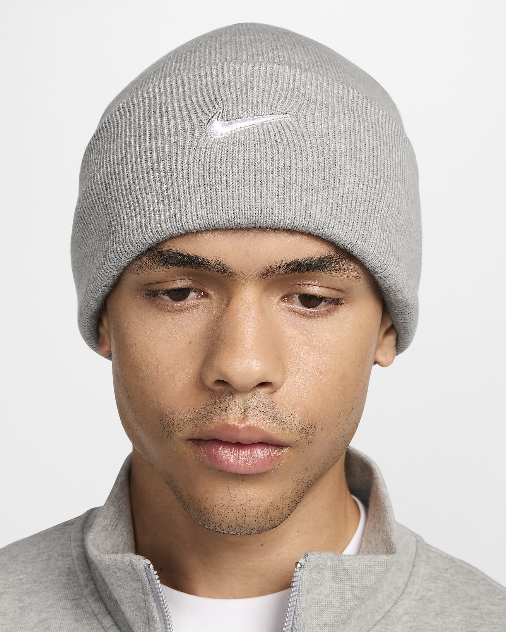 Nike Peak Swoosh Beanie - Dark Grey Heather/White