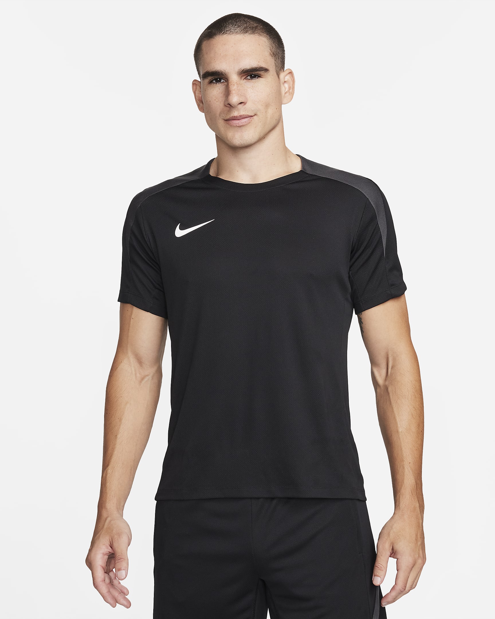 Męska koszulka piłkarska z krótkim rękawem Dri-FIT Nike Strike - Czerń/Czerń/Anthracite/Biel