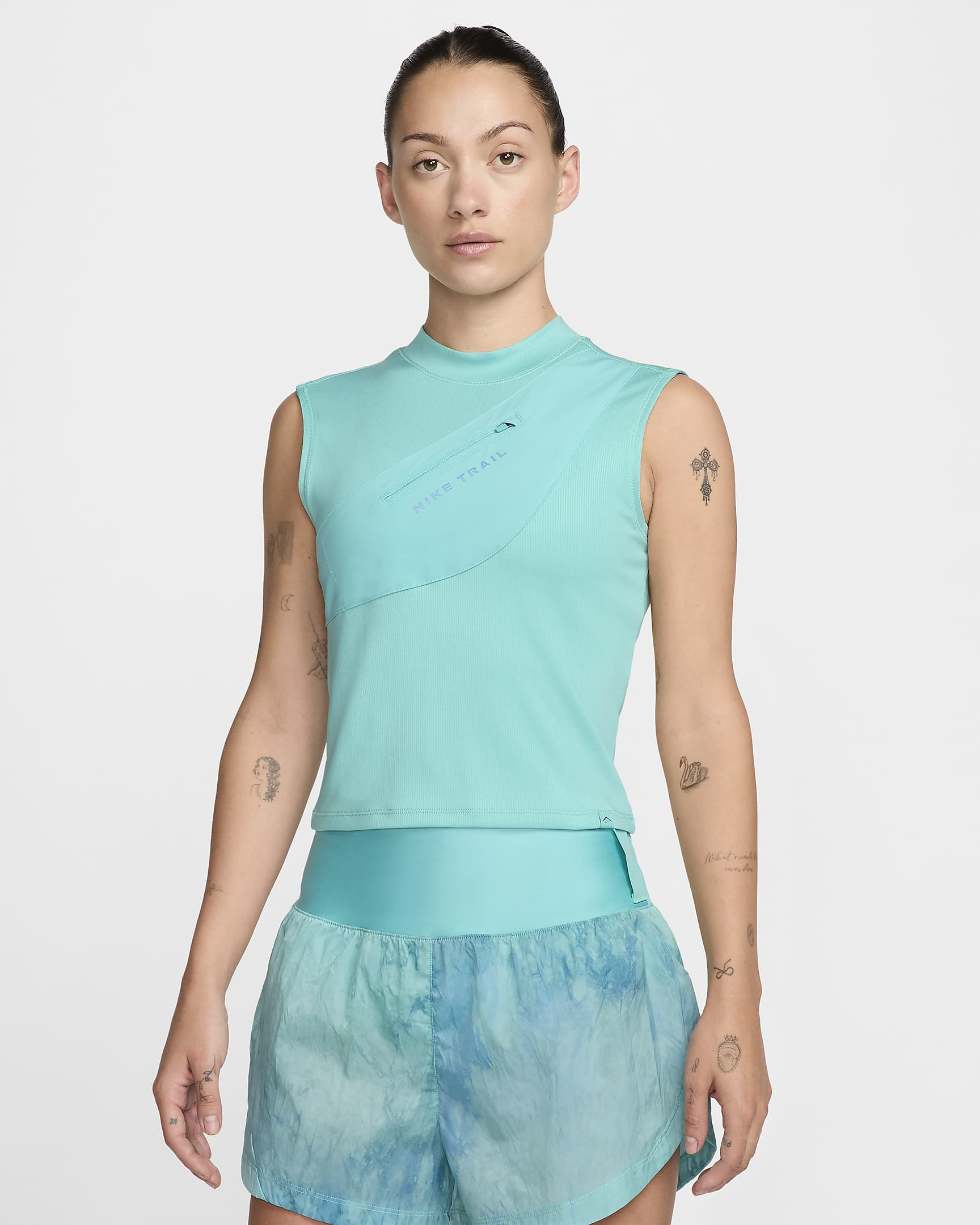 Nike Trail Dri-FIT Lauf-Tanktop Aufbewahrungsmöglichkeiten - Green Frost/Smokey Blue