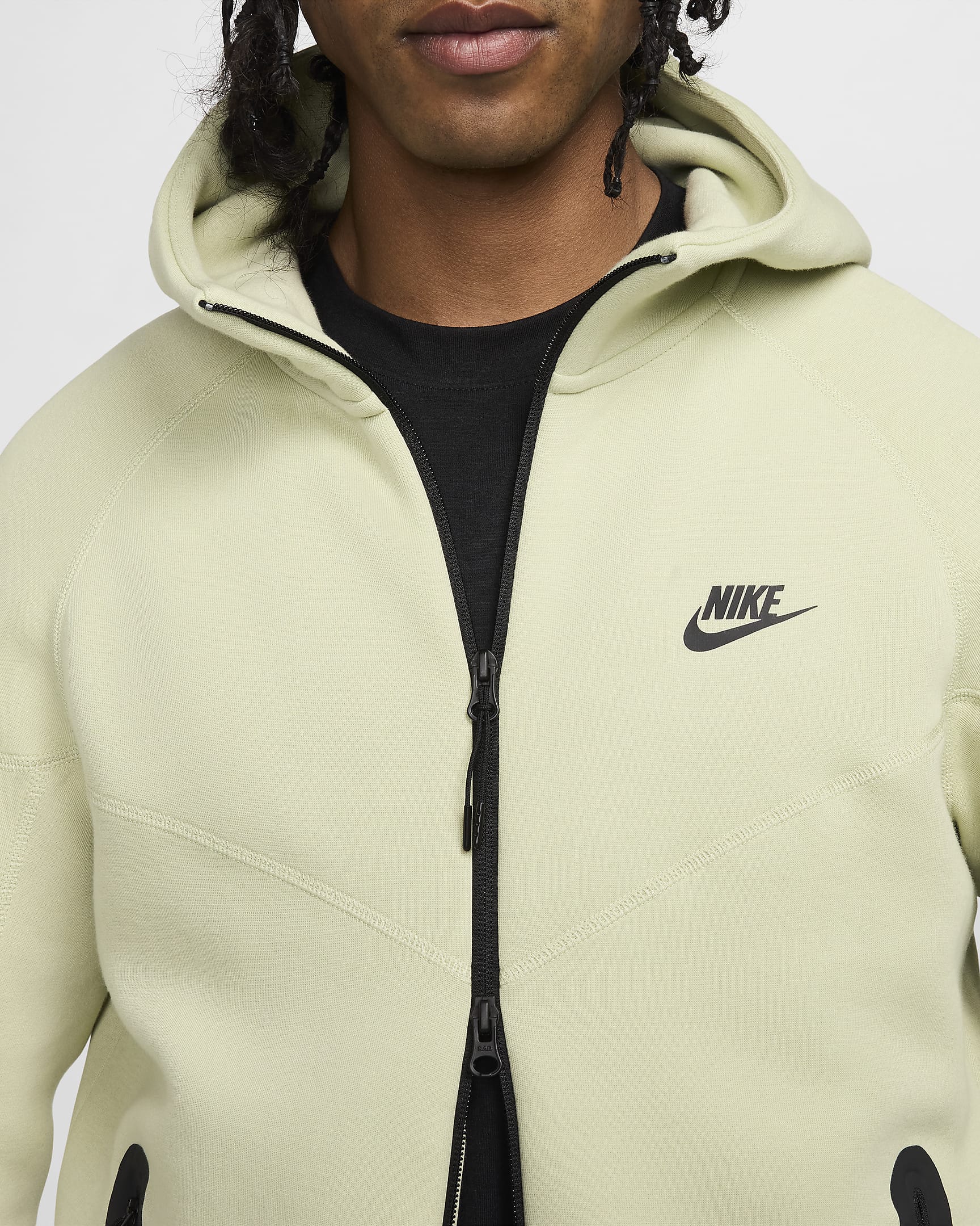 Huvtröja med hel dragkedja Nike Sportswear Tech Fleece Windrunner för män - Olive Aura/Svart