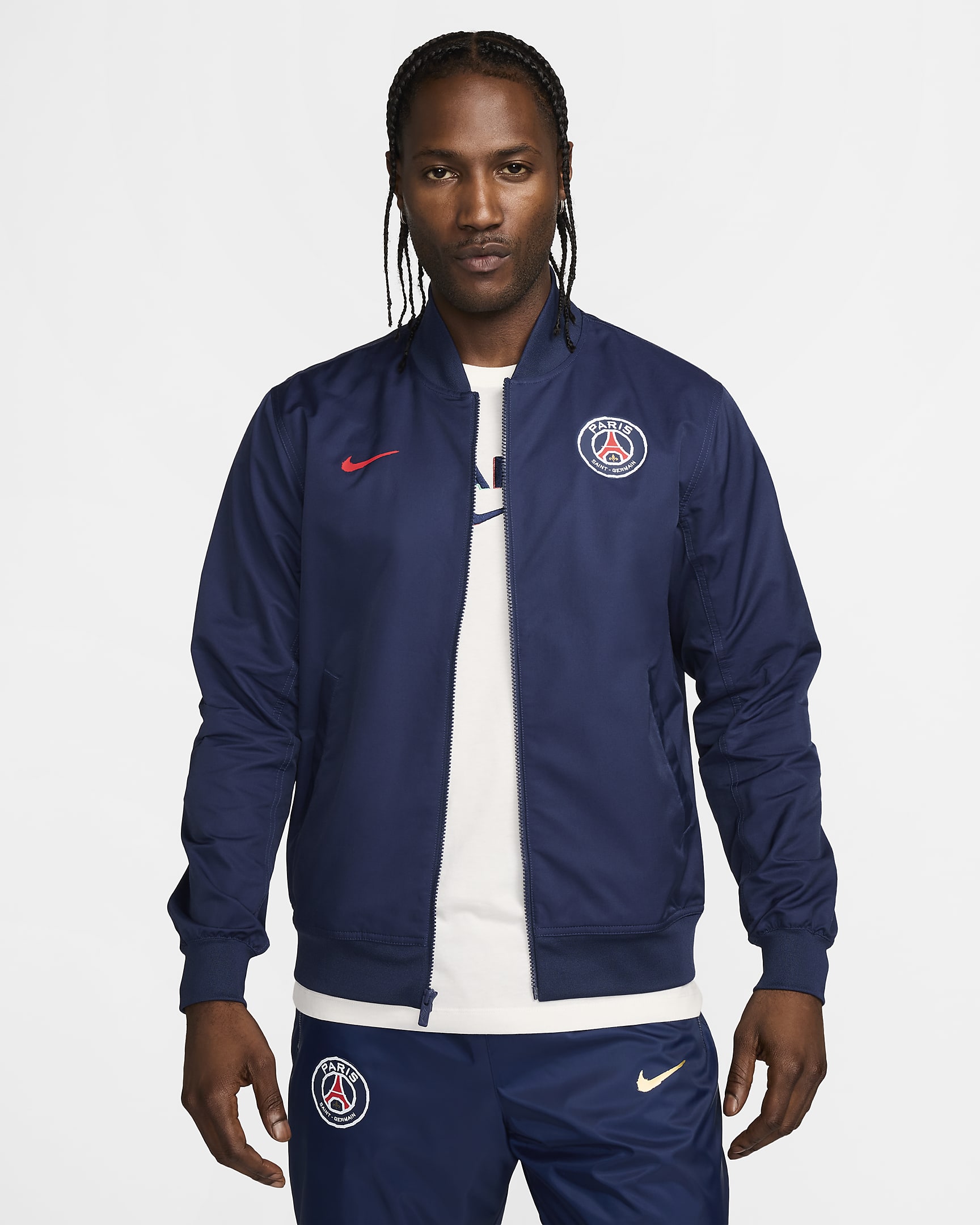 Paris Saint-Germain Sport Essentials Nike Football vevd bomberjakke uten fôr til herre - Midnight Navy/University Red