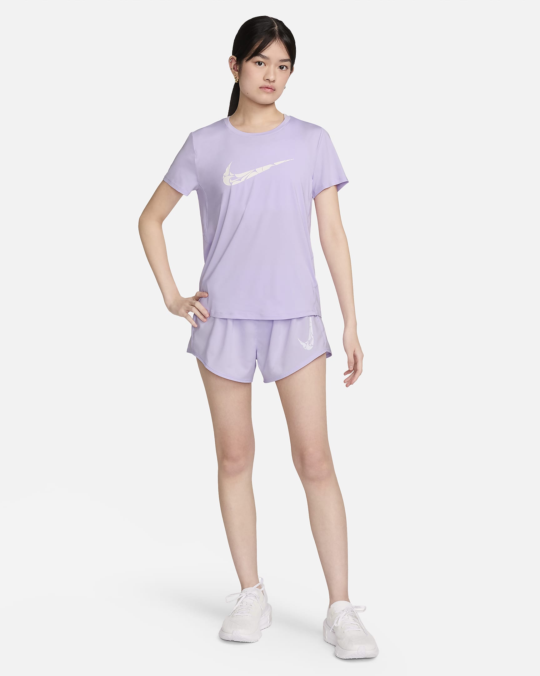 Nike One Swoosh Women's Dri-FIT Short-Sleeve Running Top - Lilac Bloom/White