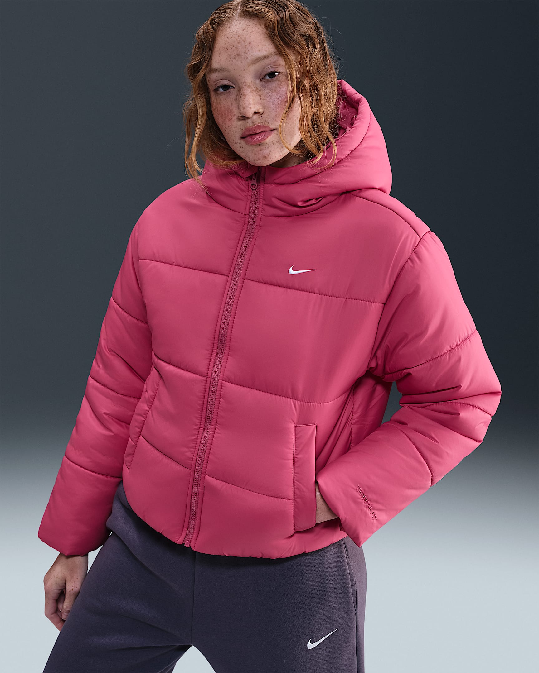 Nike Sportswear Classic Puffer Women's Therma-FIT Loose Hooded Jacket - Sweet Beet/White