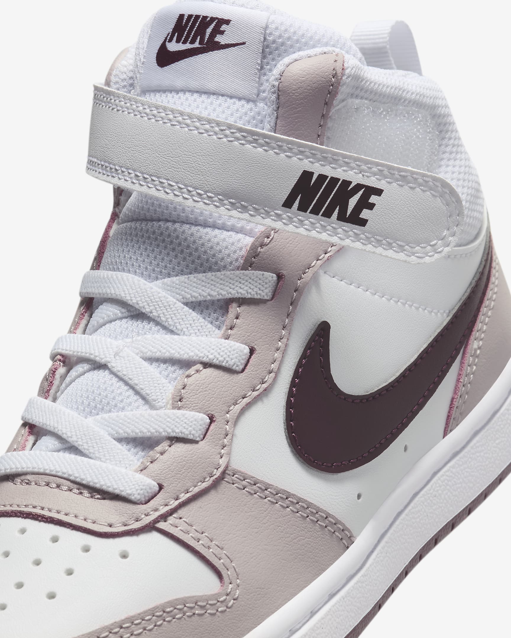 Tenis para niños de preescolar Nike Court Borough Mid 2 - Blanco/Violeta platino/Burdeos enérgico