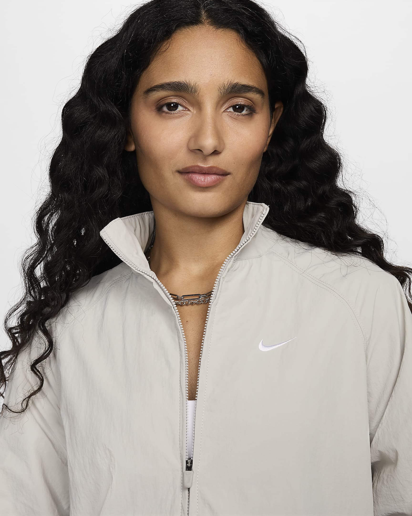 Nike Sportswear Collection Women's Oversized Repel Zip Jacket - Light Iron Ore/White